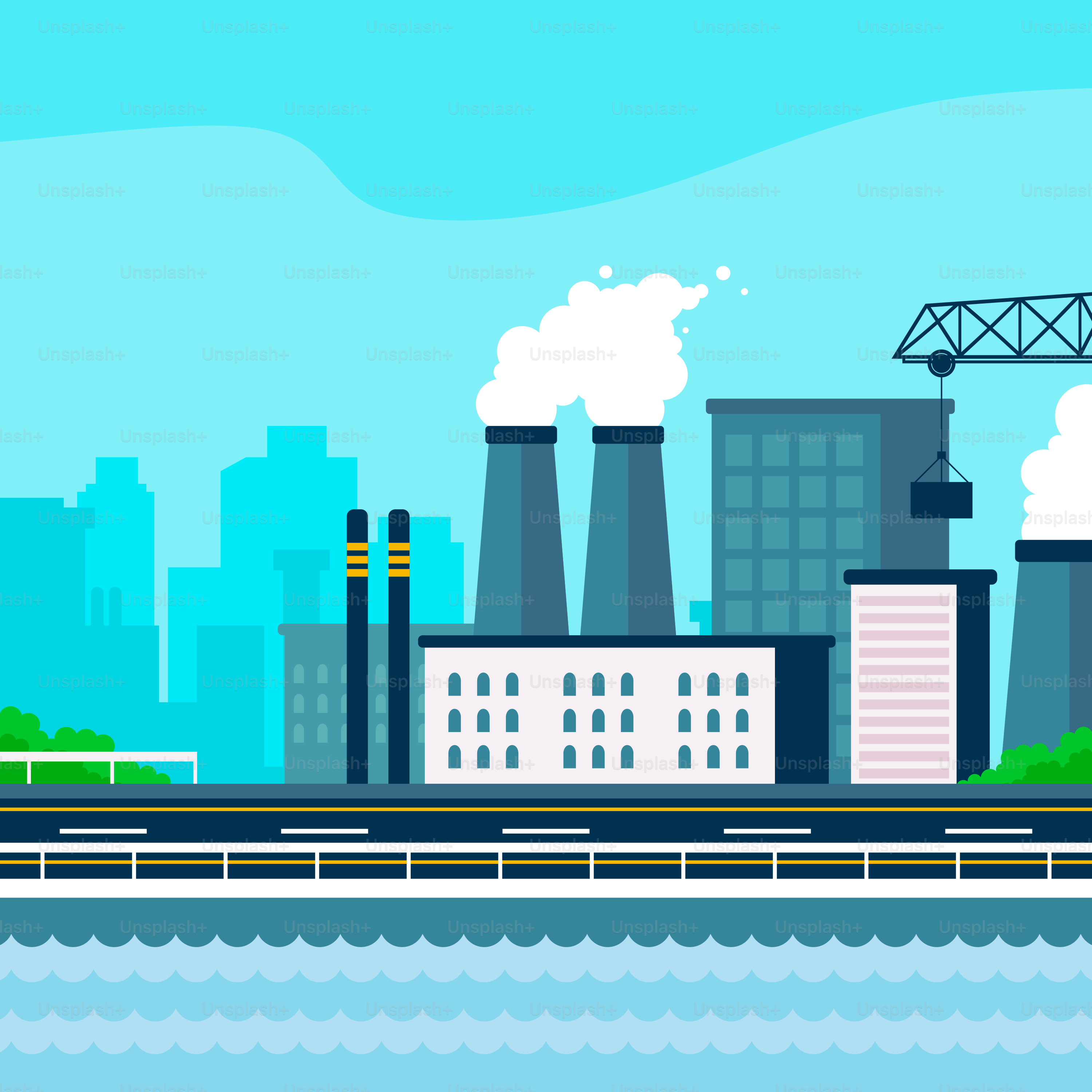 A cityscape with a train on the tracks