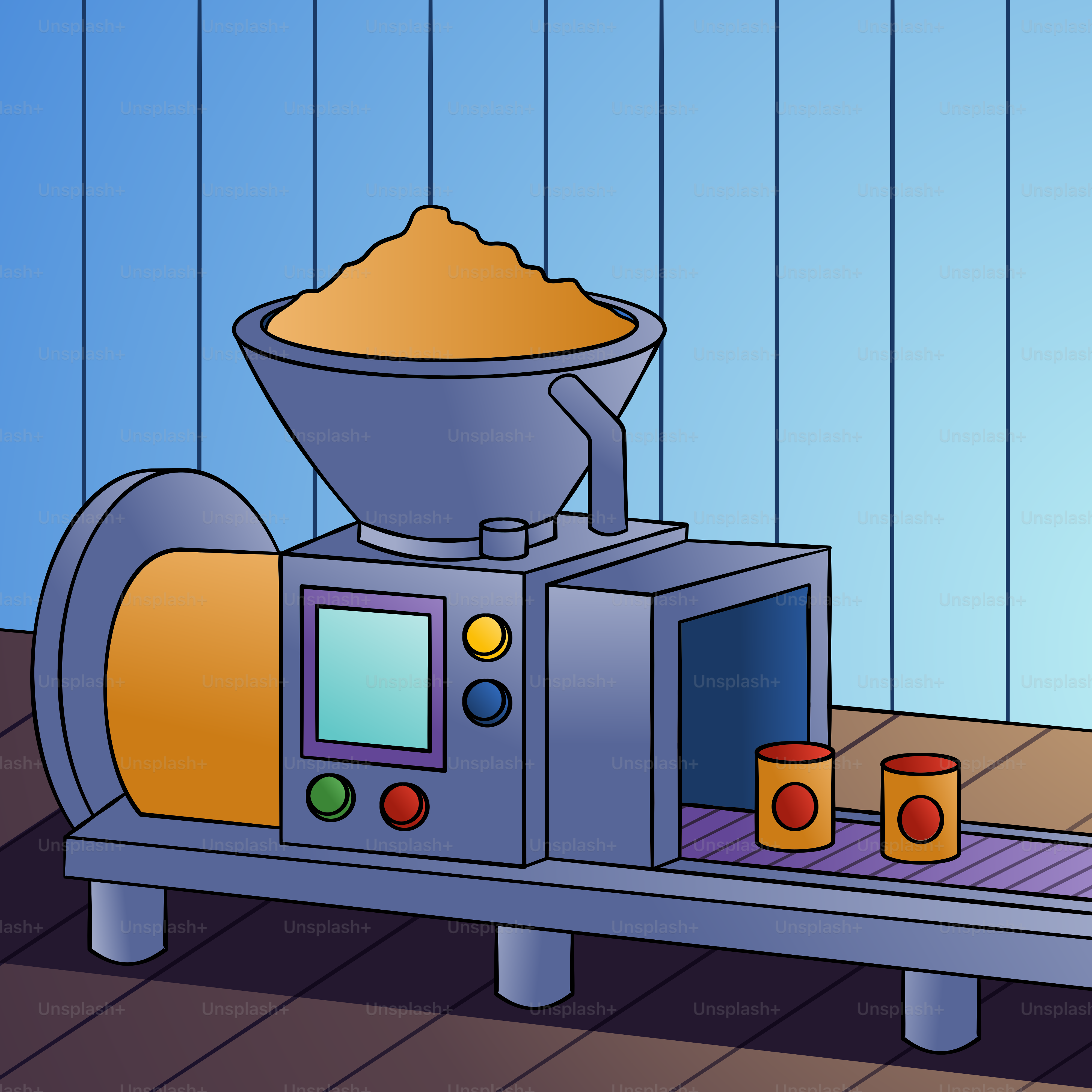 A cartoon picture of a machine with food inside of it