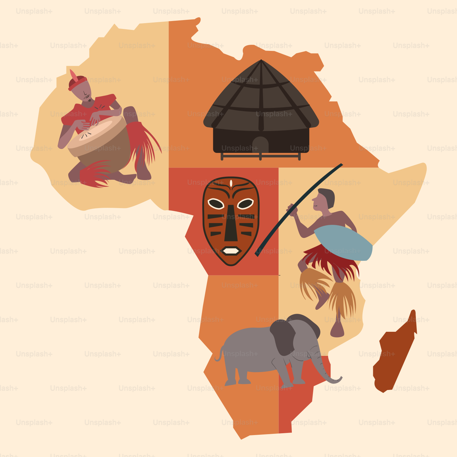 A map of africa with people and animals