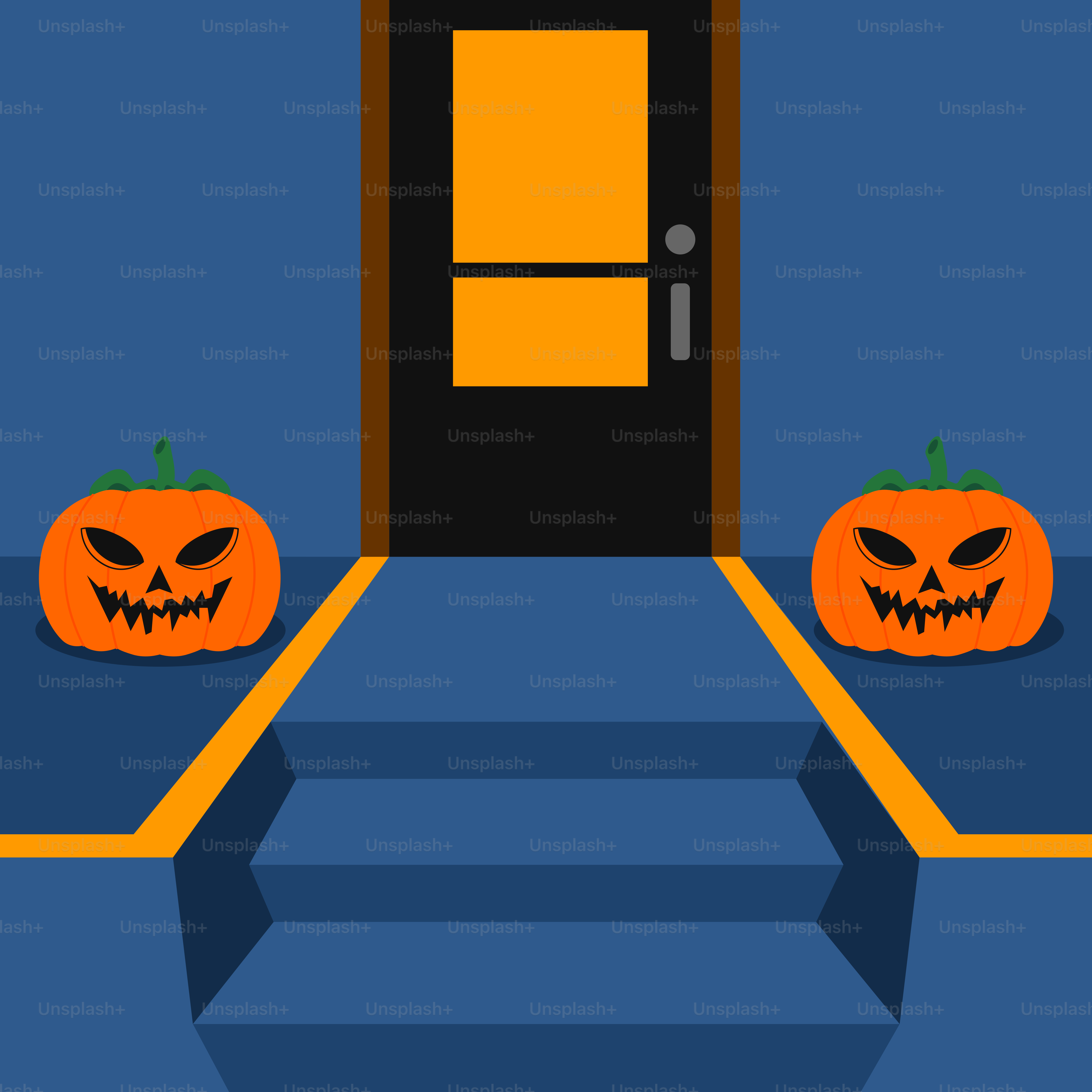 A halloween scene with pumpkins and a door