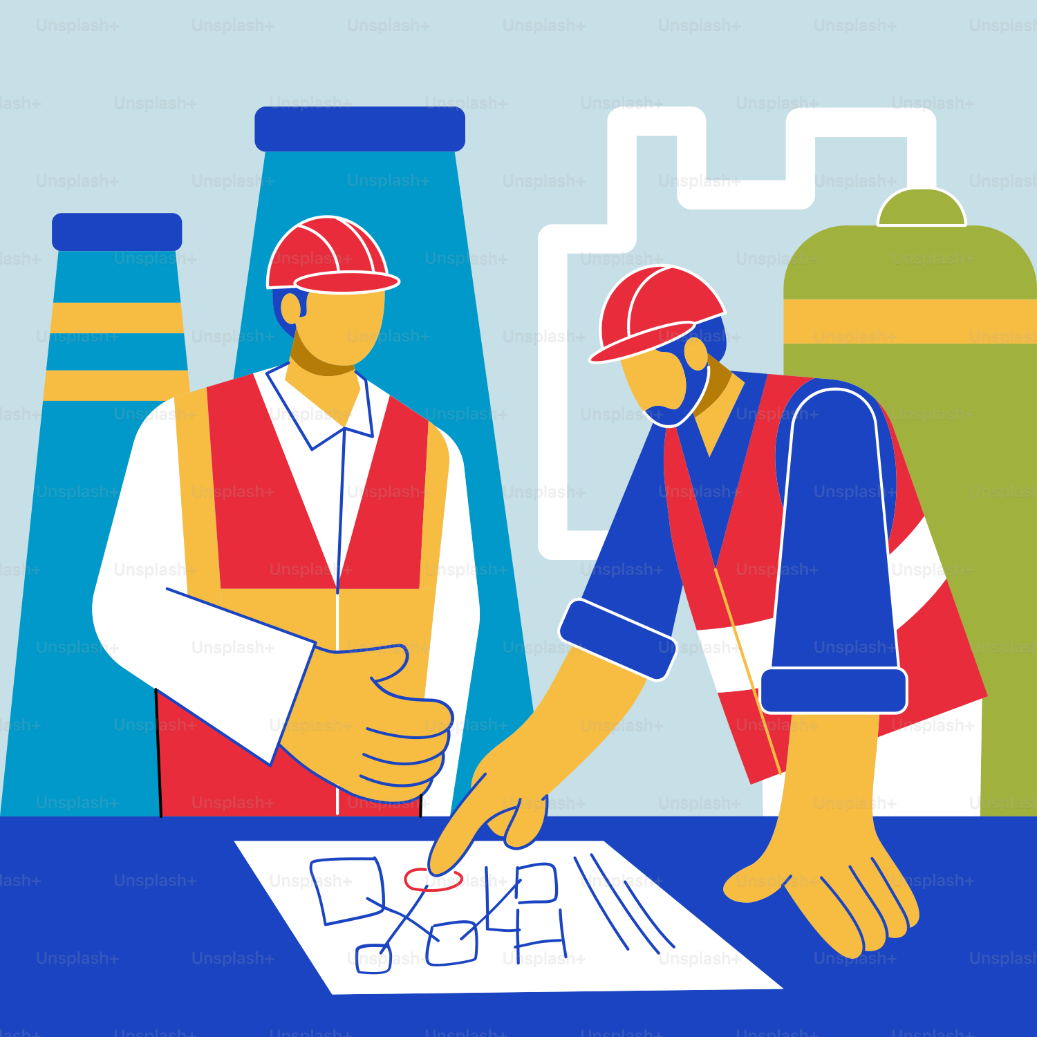 Two men in hardhats are working on a project