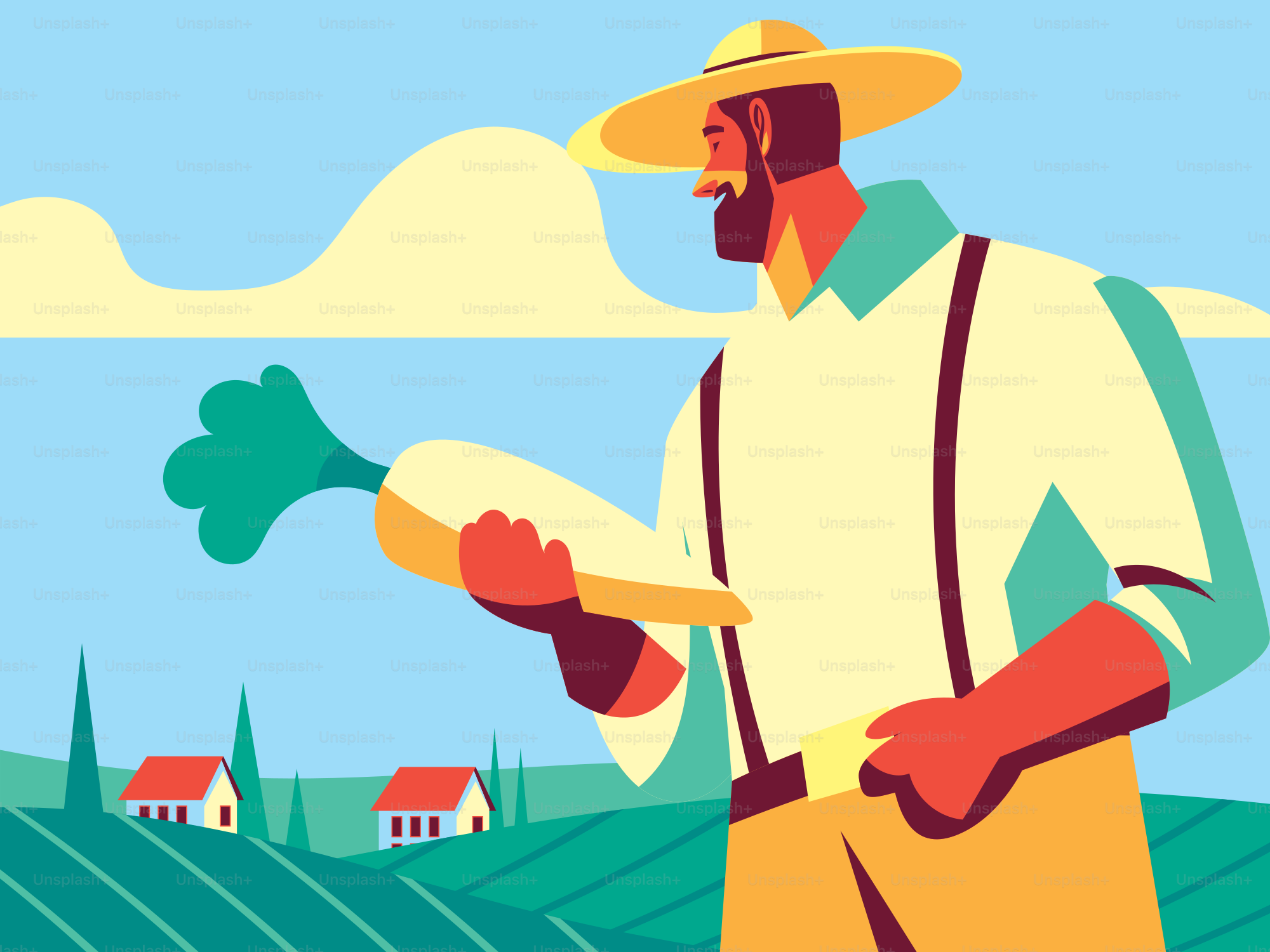 Ein Mann, der auf einem Feld steht und ein Korn hält