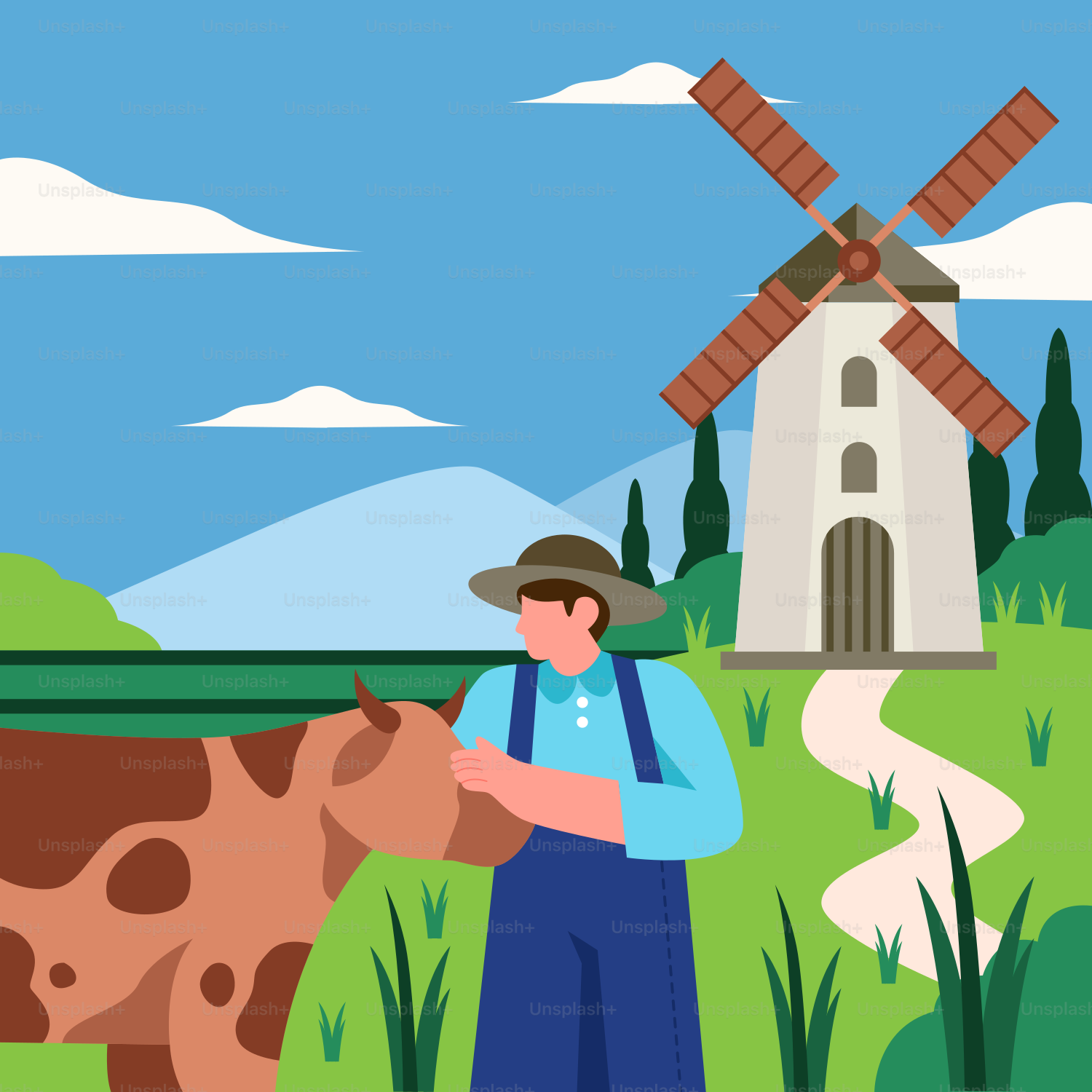 A man standing next to a cow in a field