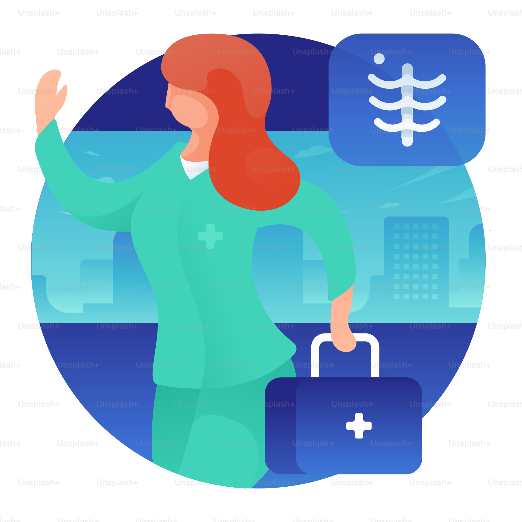 A woman in a green coat with a suitcase