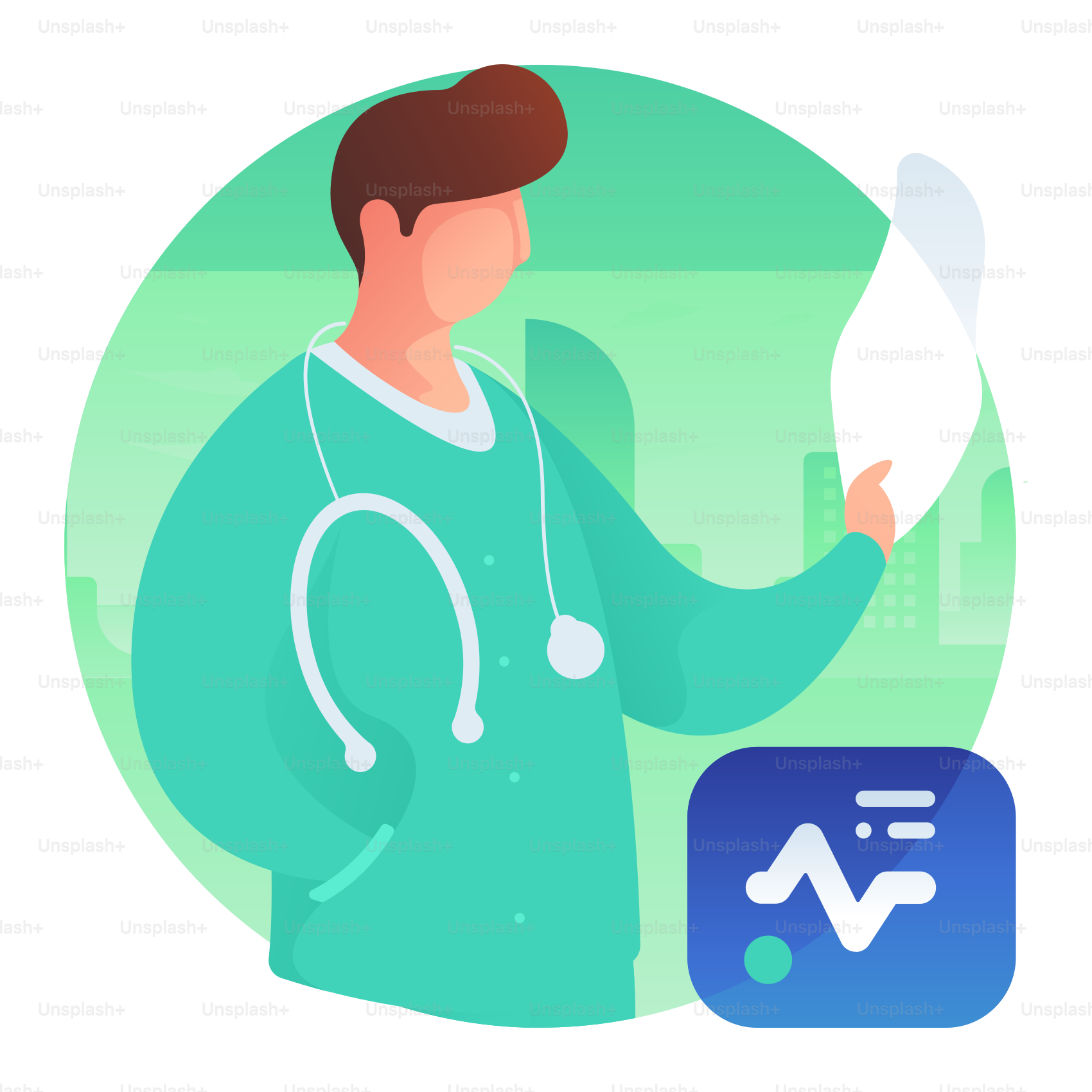A man with a stethoscope is holding a piece of paper