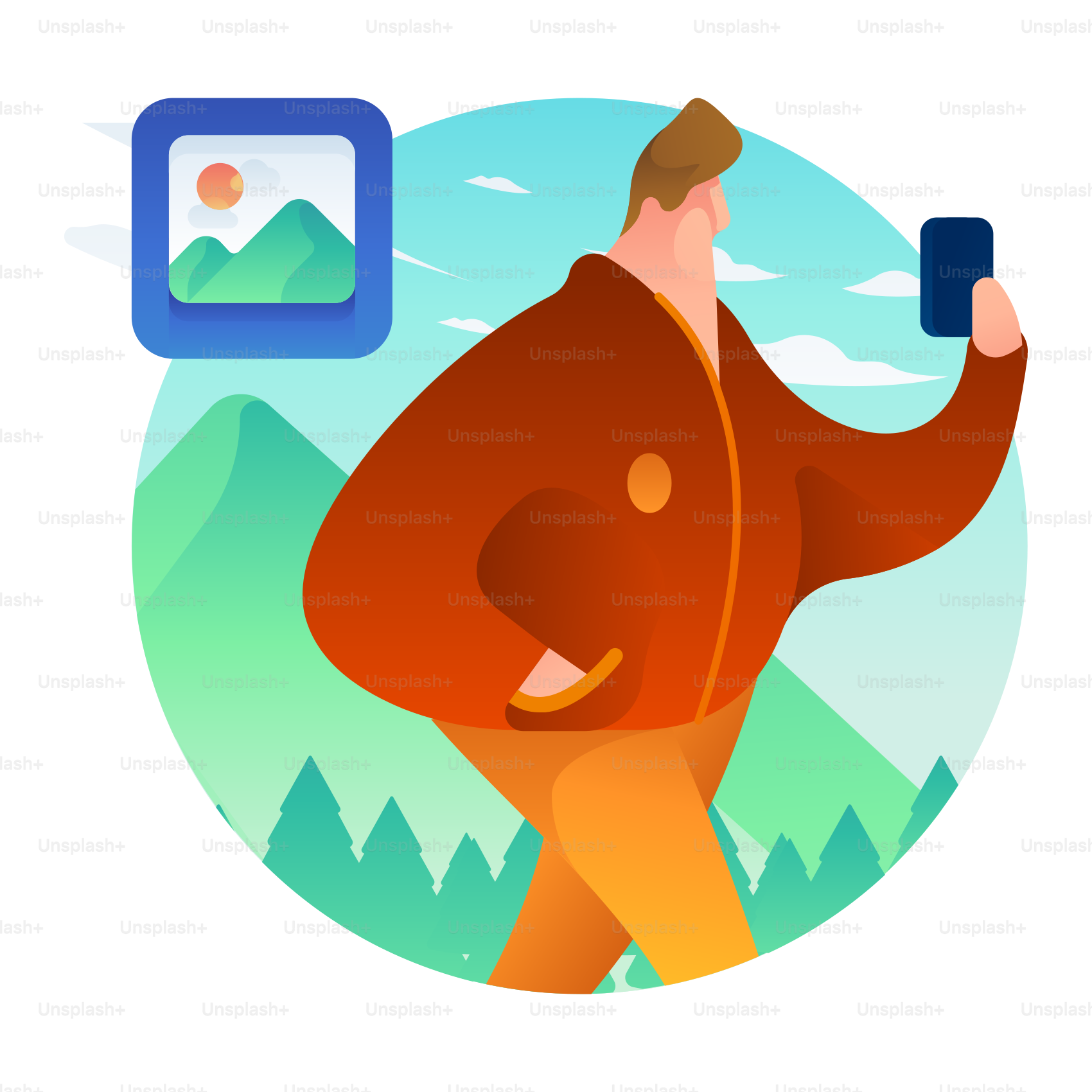 A man in a brown jacket holding a cell phone