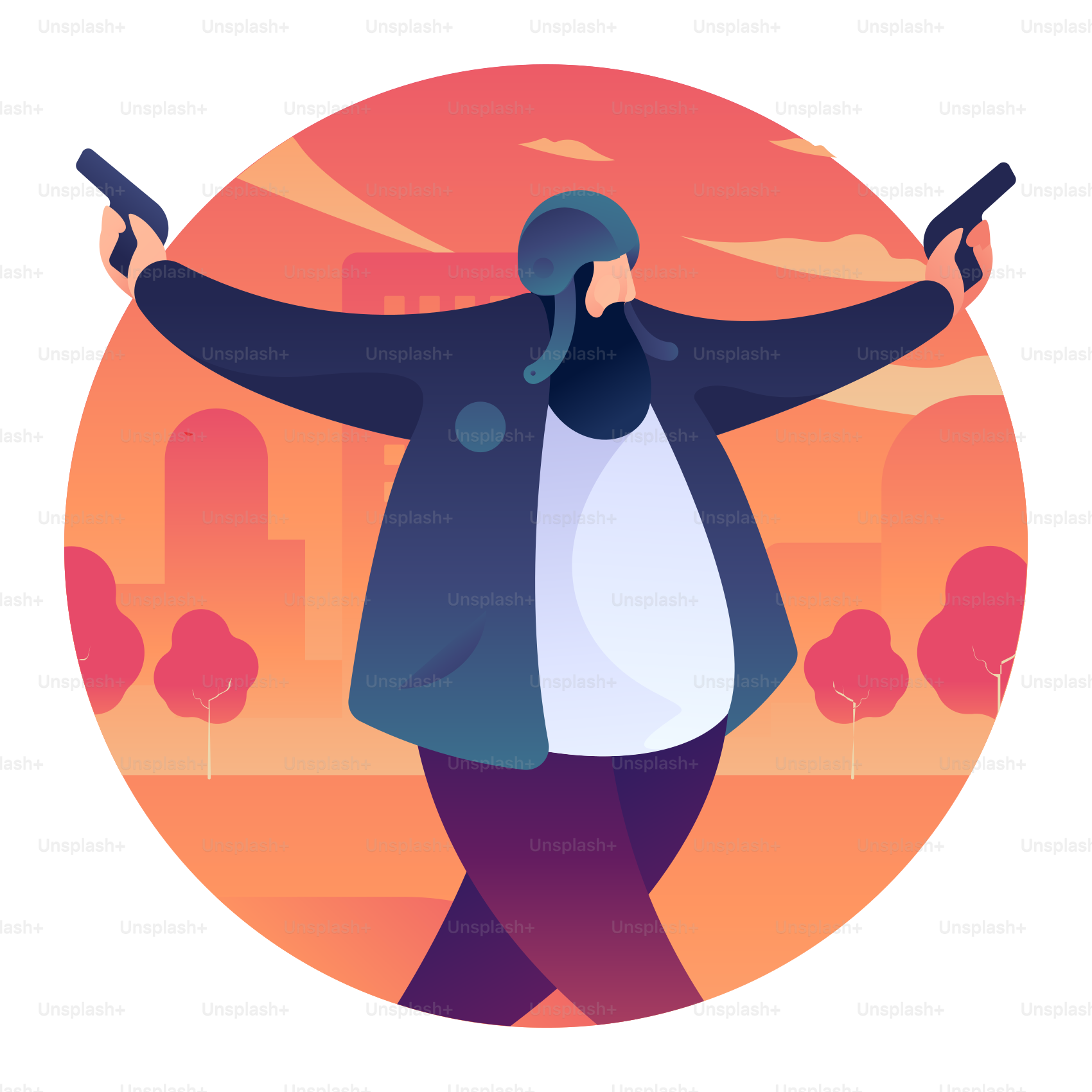 A man holding two guns in his hands