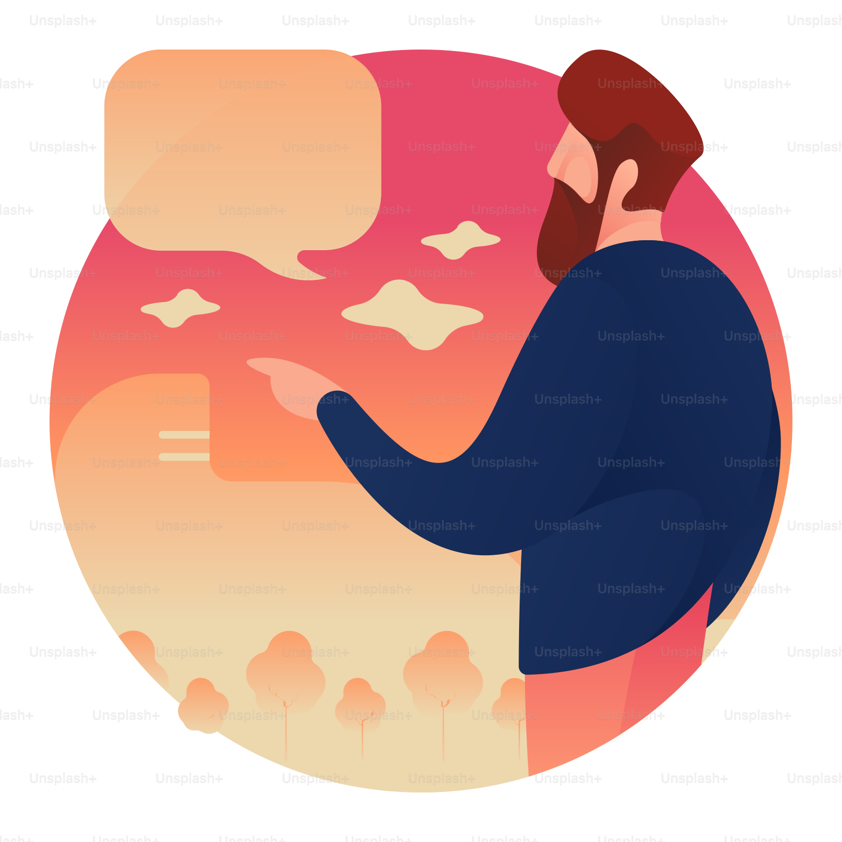 A man with a beard is looking at his cell phone