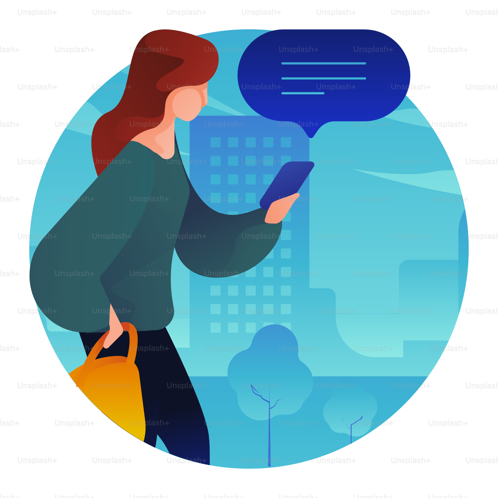 Una mujer caminando con un celular en la mano vector – Imagen de Vector ...