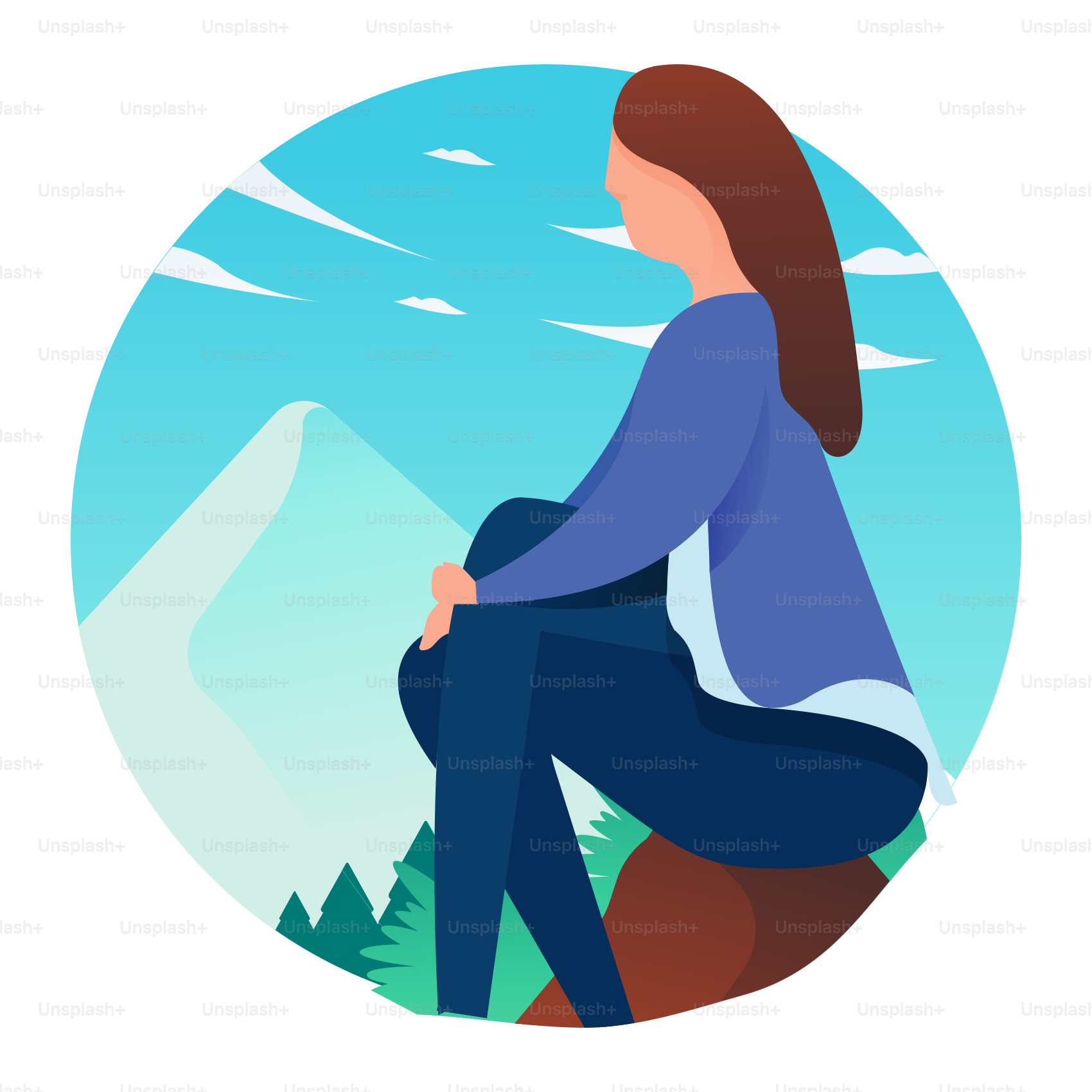 A woman sitting on top of a mountain