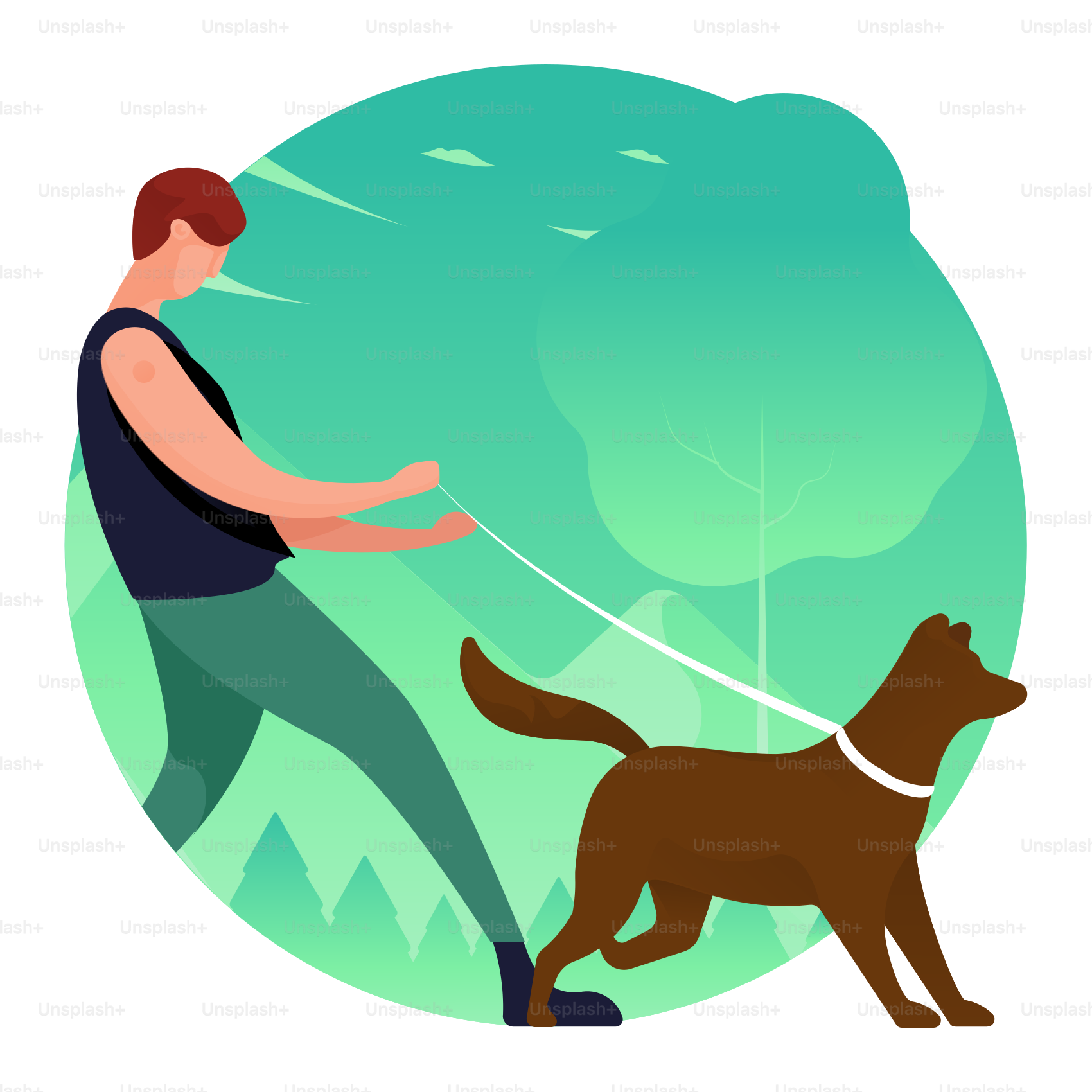 A man walking a brown dog on a leash
