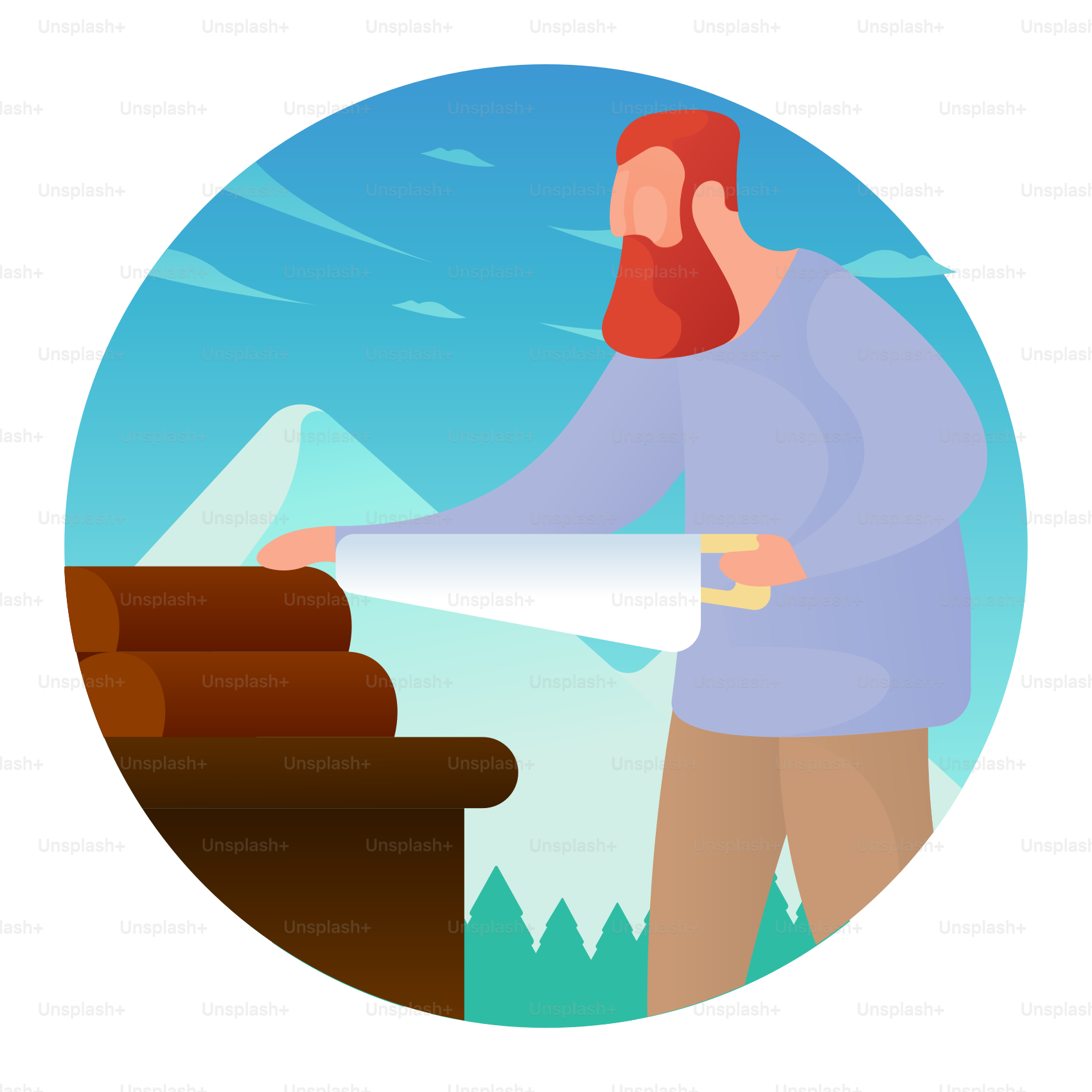 A man with a red beard is looking at a piece of paper