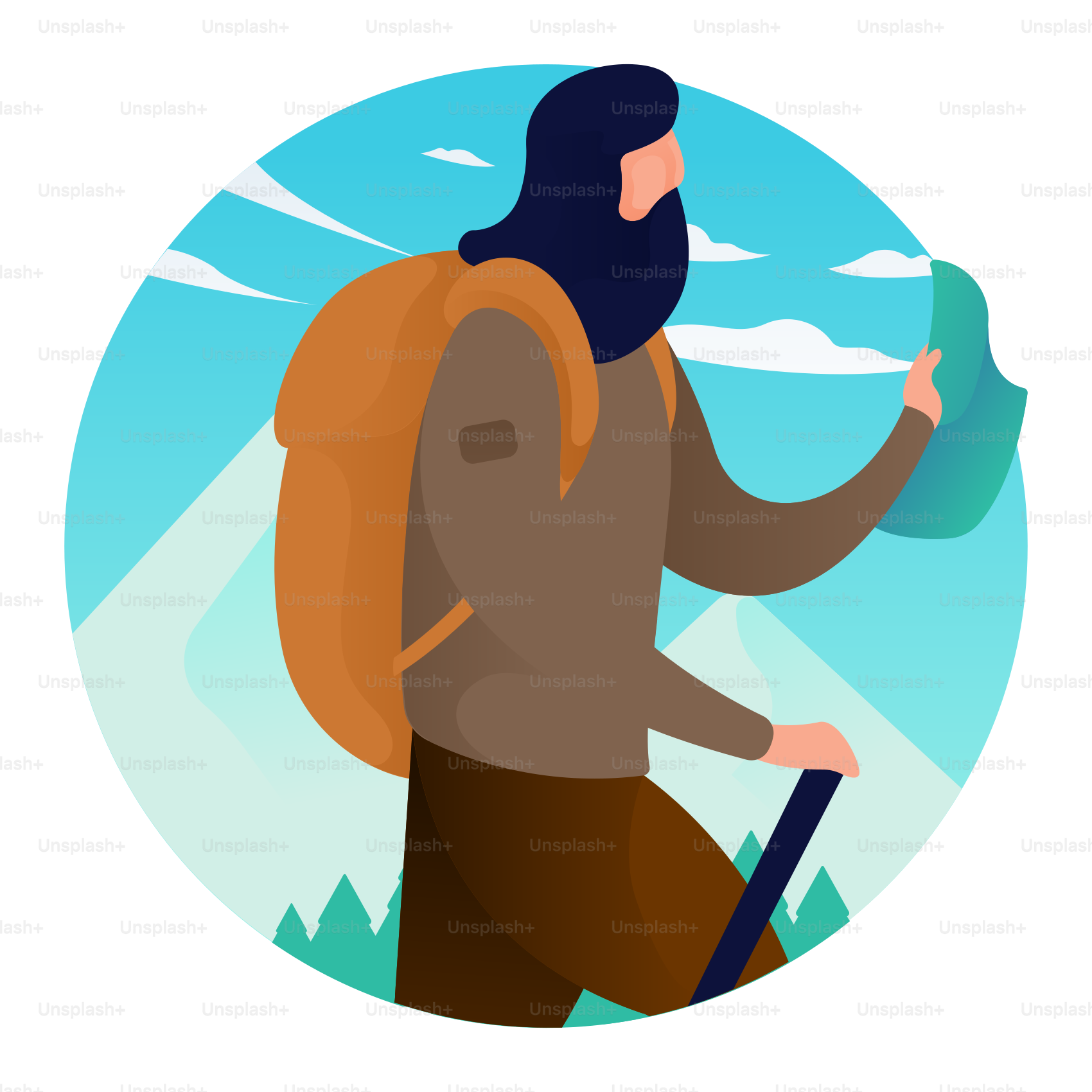 A man with a backpack and a book in his hand