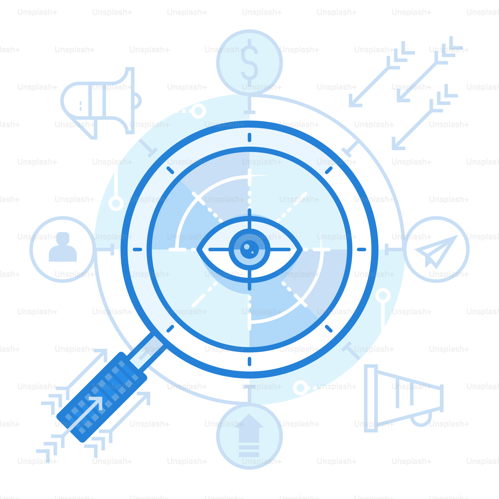 A magnifying glass with an eye on it