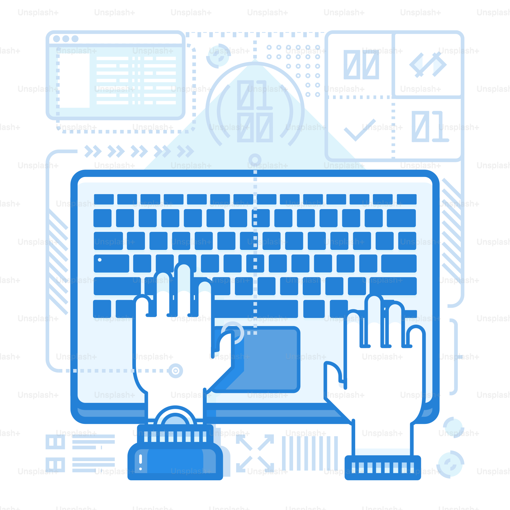A computer keyboard with two hands on it