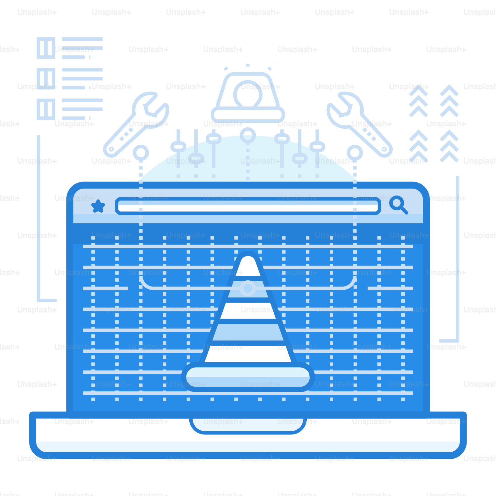 A laptop with a cone on top of it