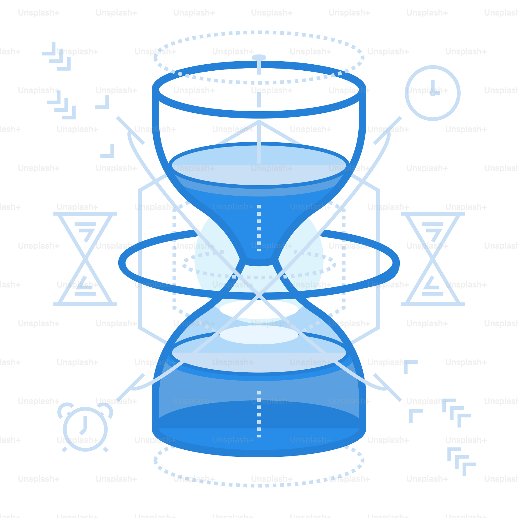 Eine blaue Sanduhr, die auf einem Tisch sitzt