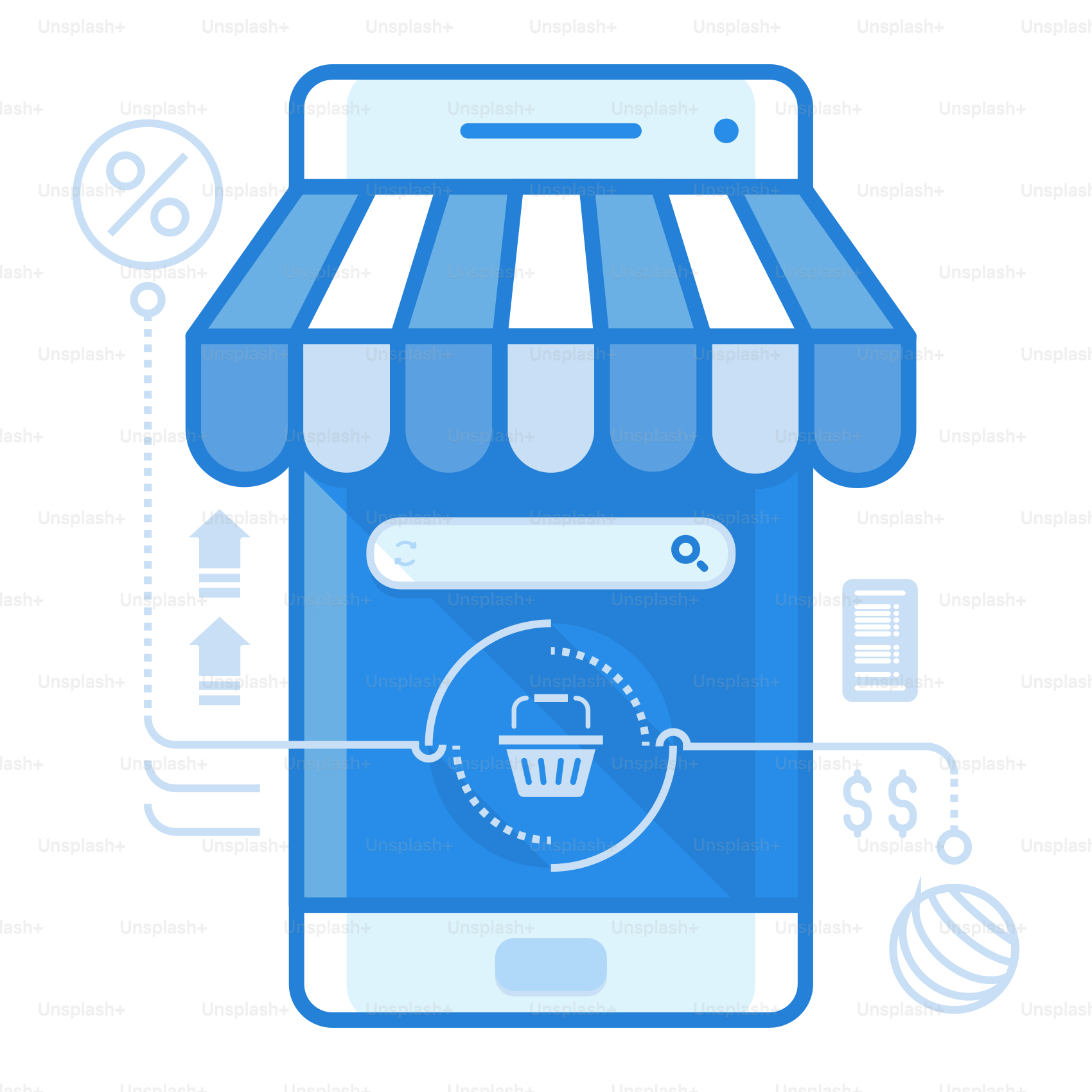 A phone with a storefront on the screen