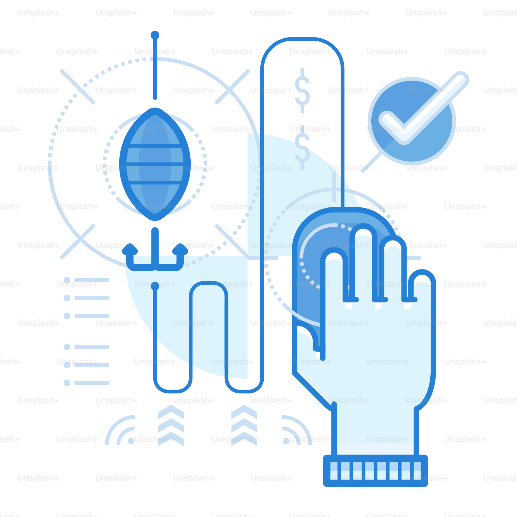 Une main touchant un bouton sur lequel est coché