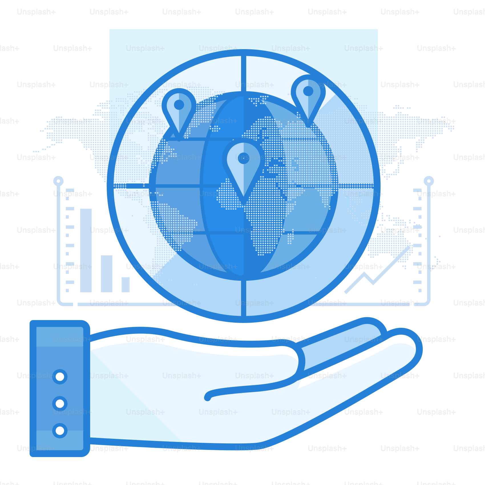 Eine Hand, die einen Globus mit Nadeln hält