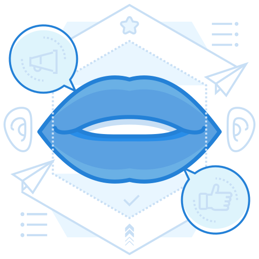Eine Illustration eines blauen Mundes mit Blasen, die ihn umgeben