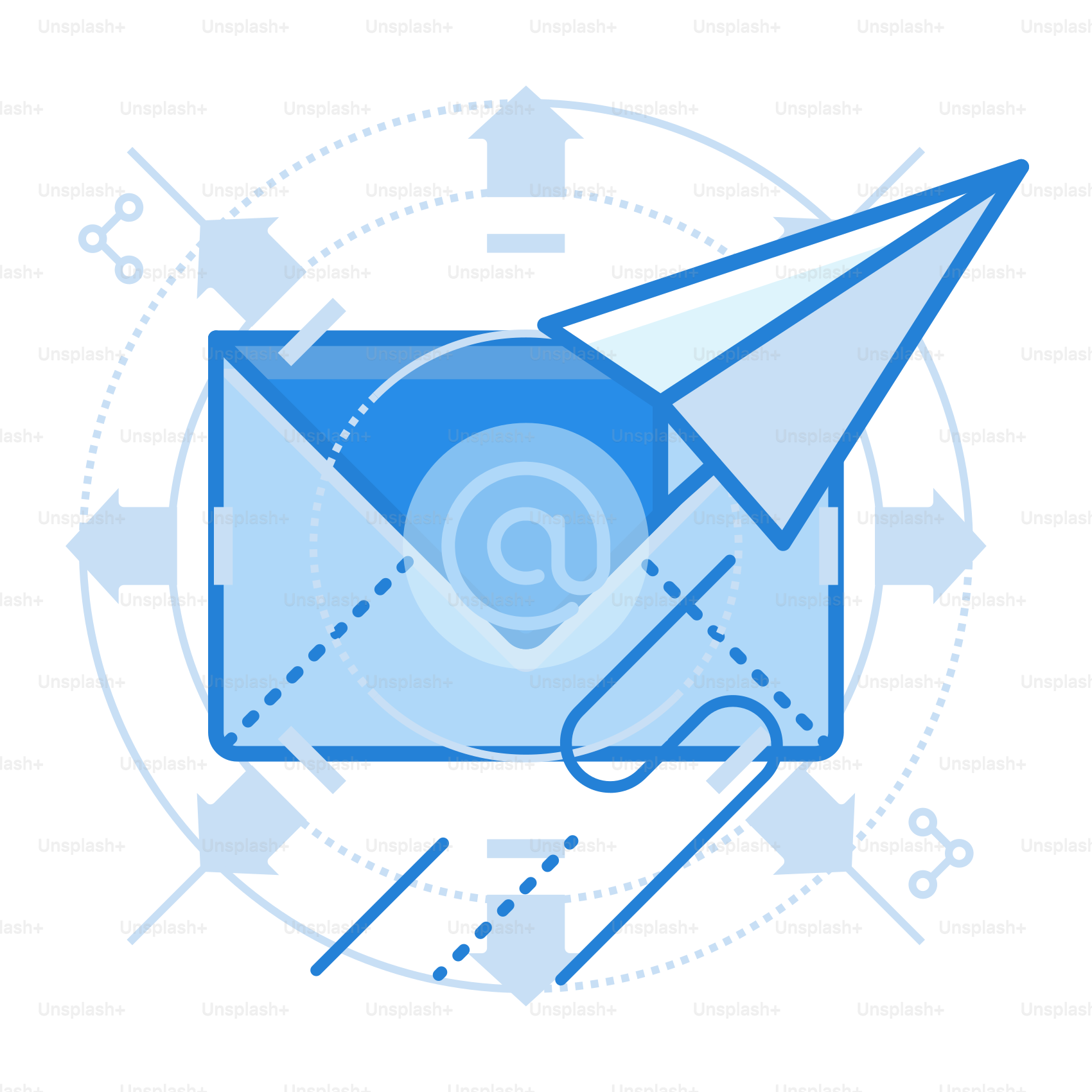 Ein blauer Umschlag mit einem Papierflugzeug darin