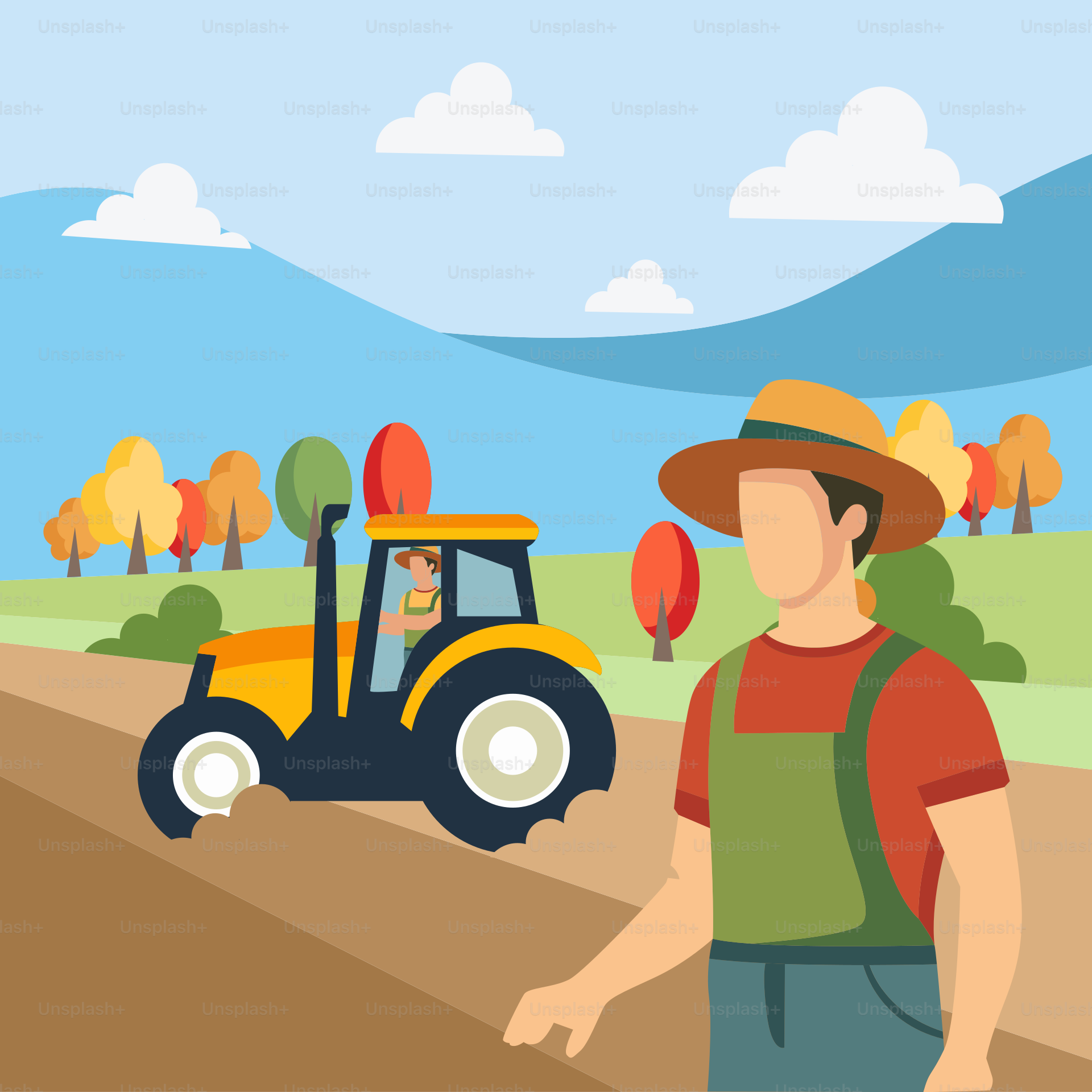 Un homme marchant sur un chemin de terre à côté d’un tracteur