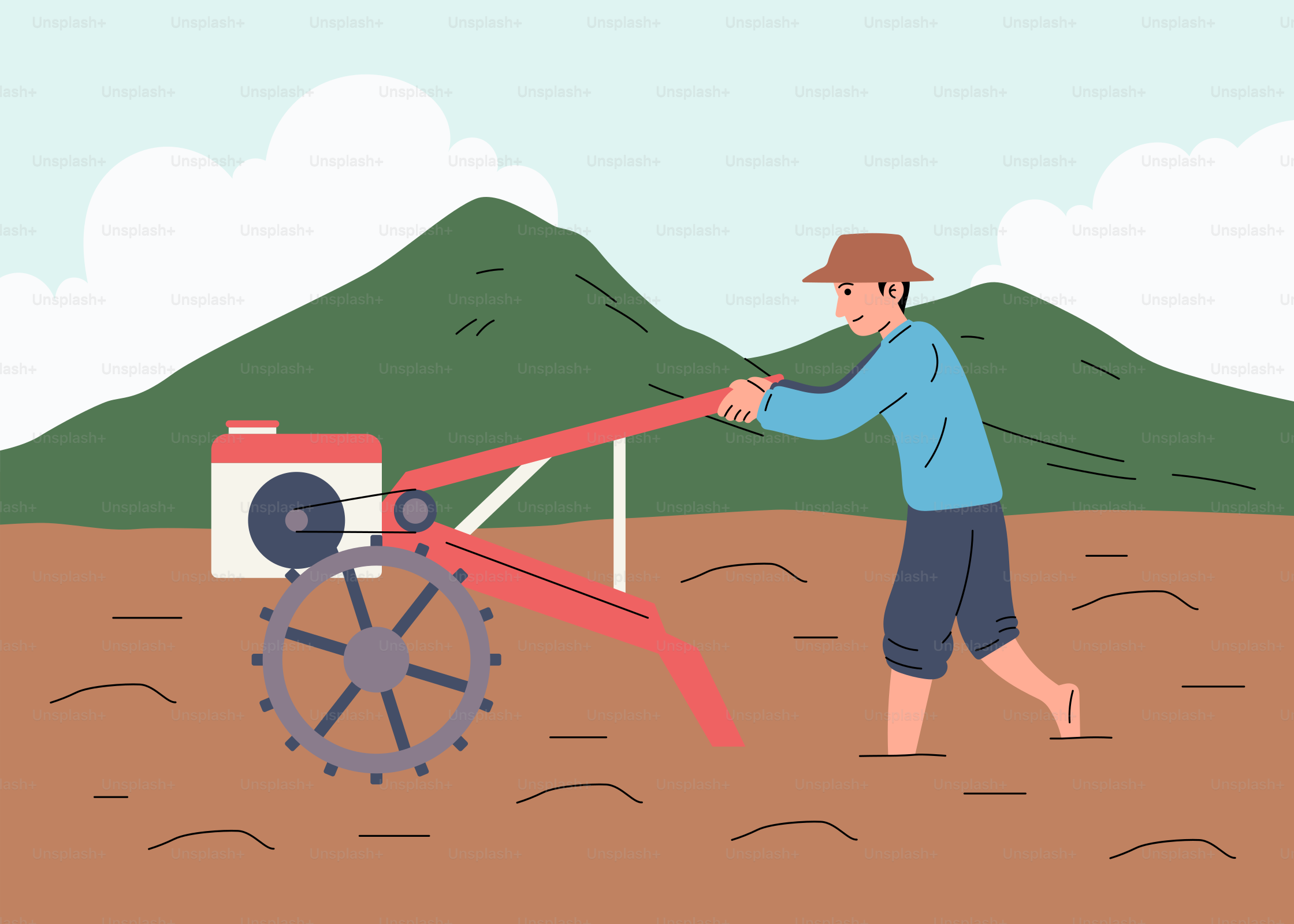 A man is using a plow to cult a field