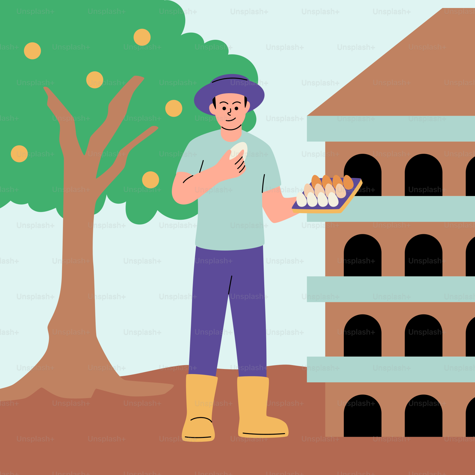 A man holding a tray of eggs in front of a building