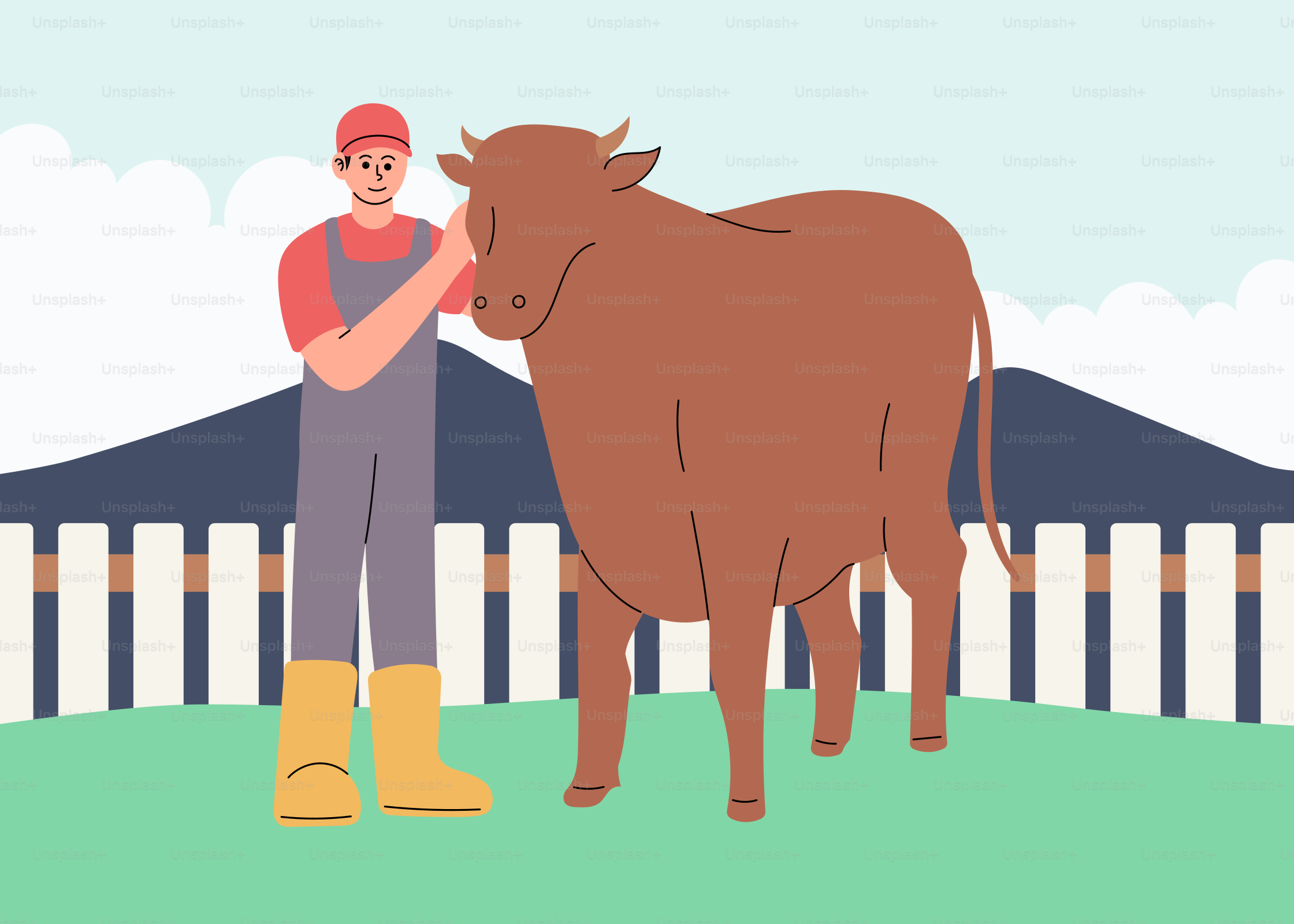 A man standing next to a brown cow