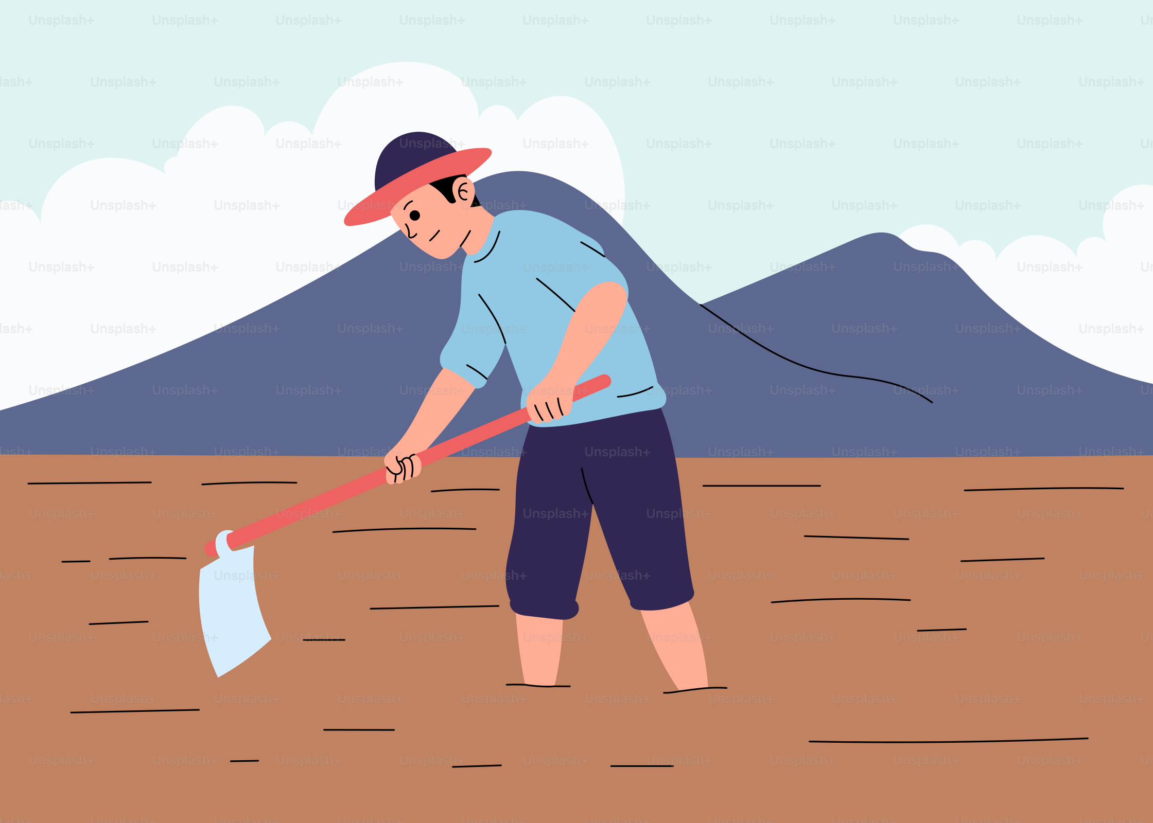 A man shoveling a field with a shovel