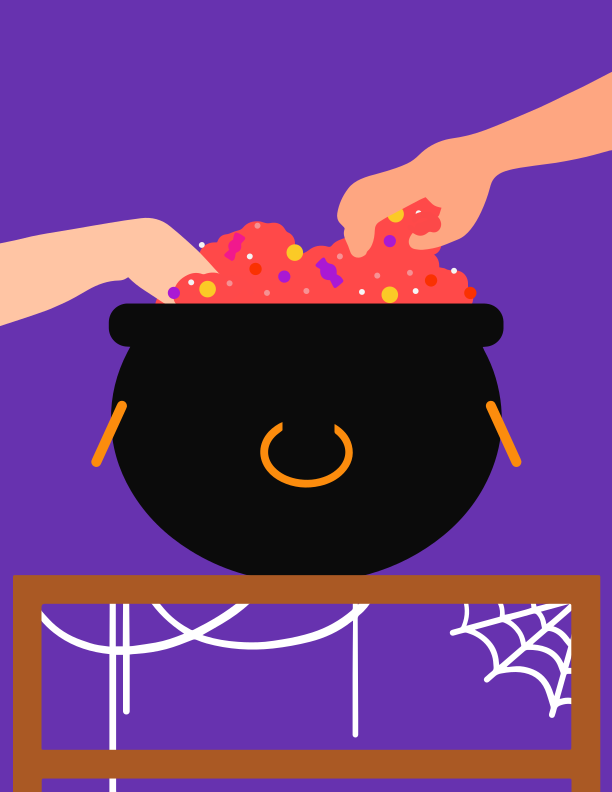 Zwei Hände, die in eine Fassung voller Streusel greifen