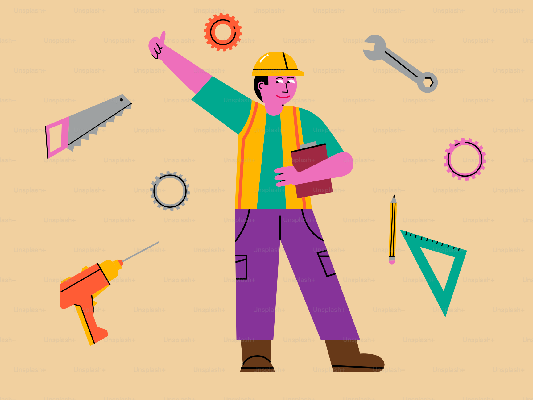 A man in a hard hat is holding a book