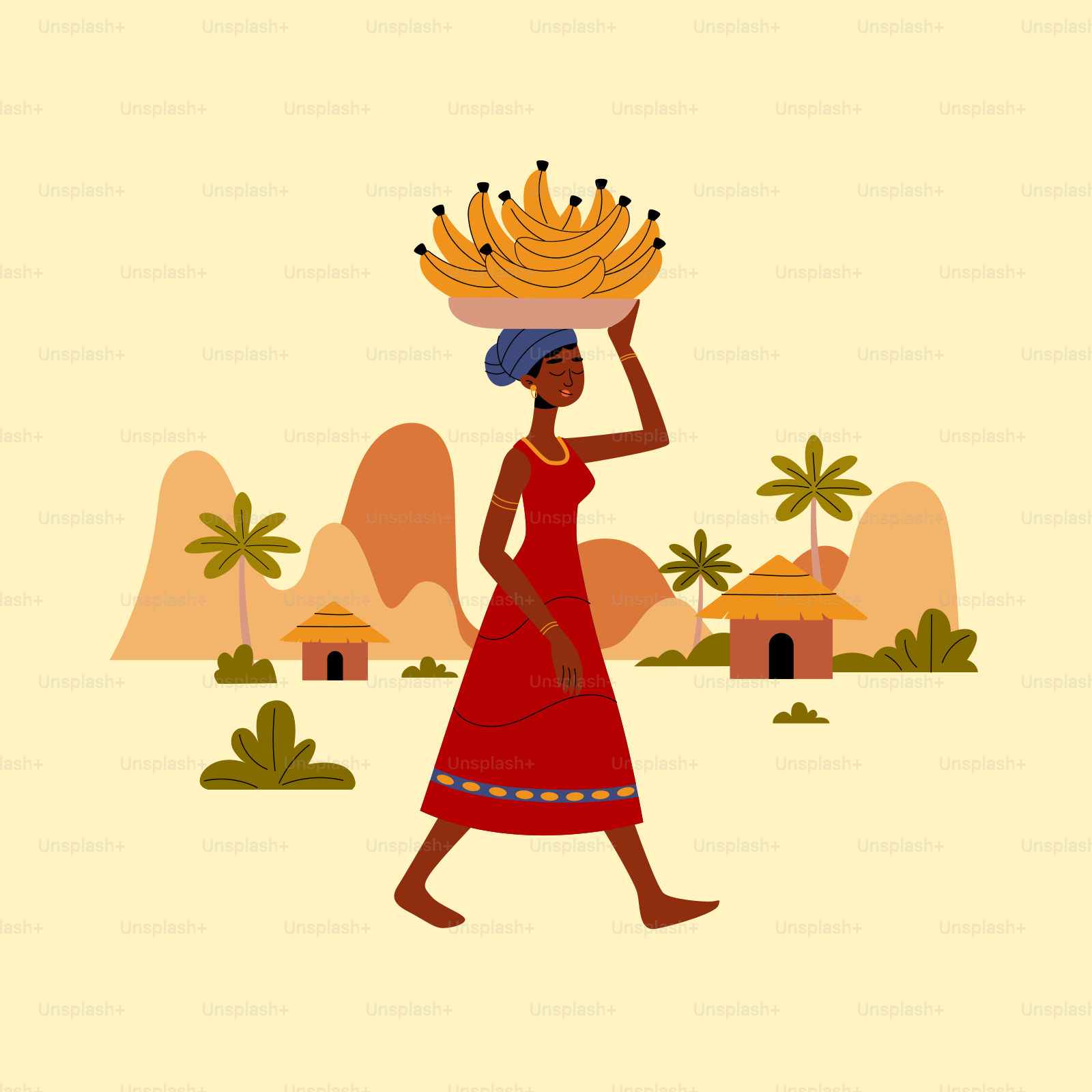 Une femme portant un panier sur la tête