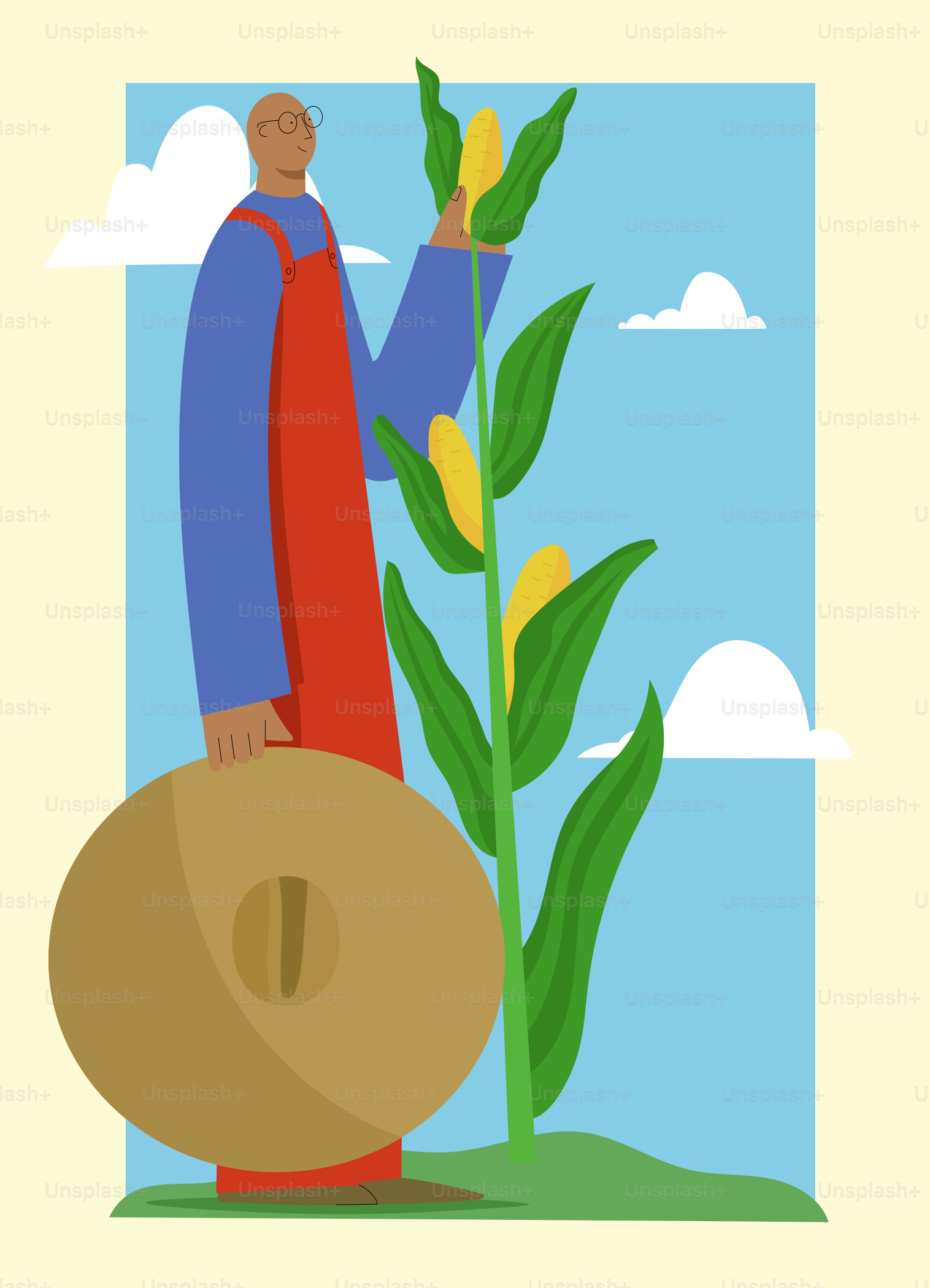 A man standing next to a tall plant