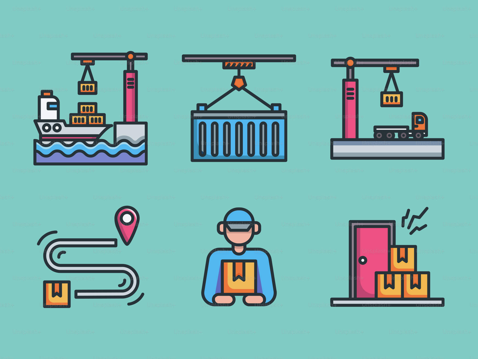 A bunch of different types of objects on a blue background