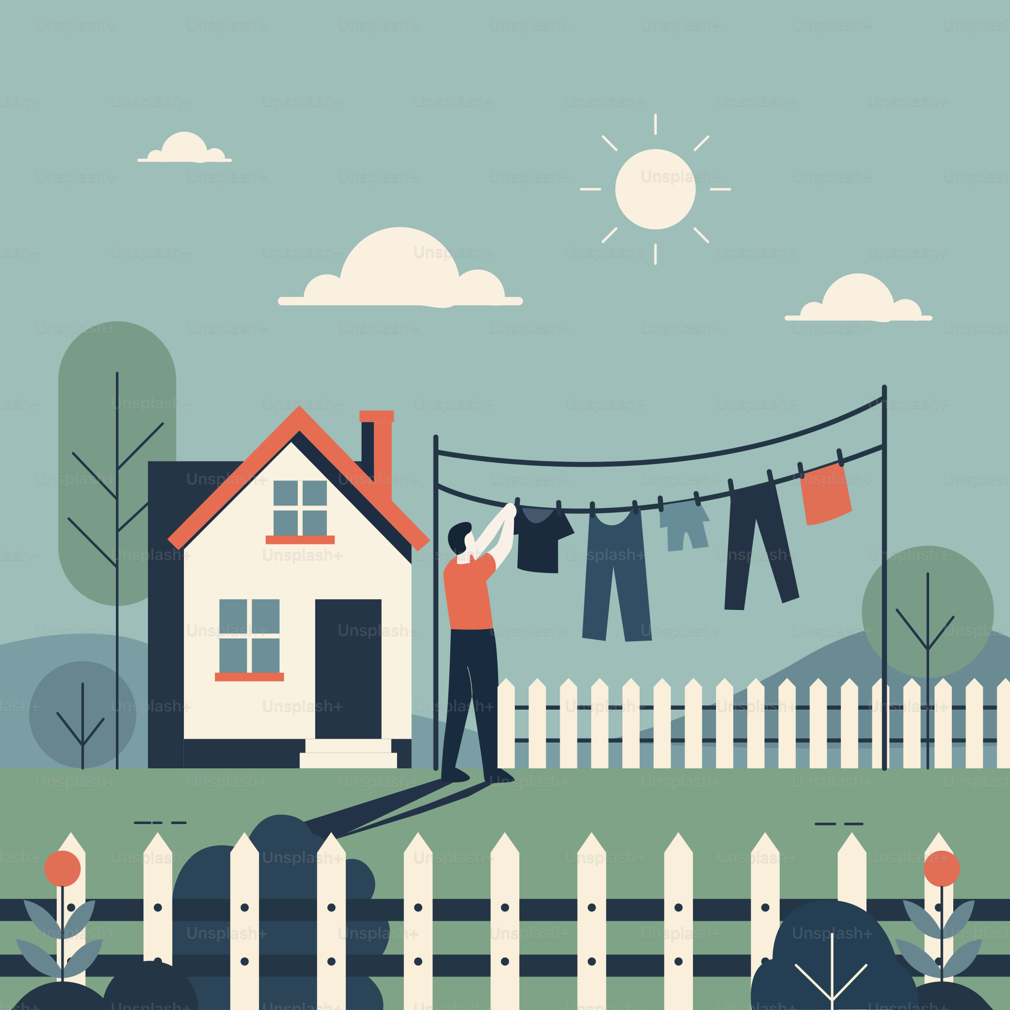 Un homme sèche ses vêtements devant une maison