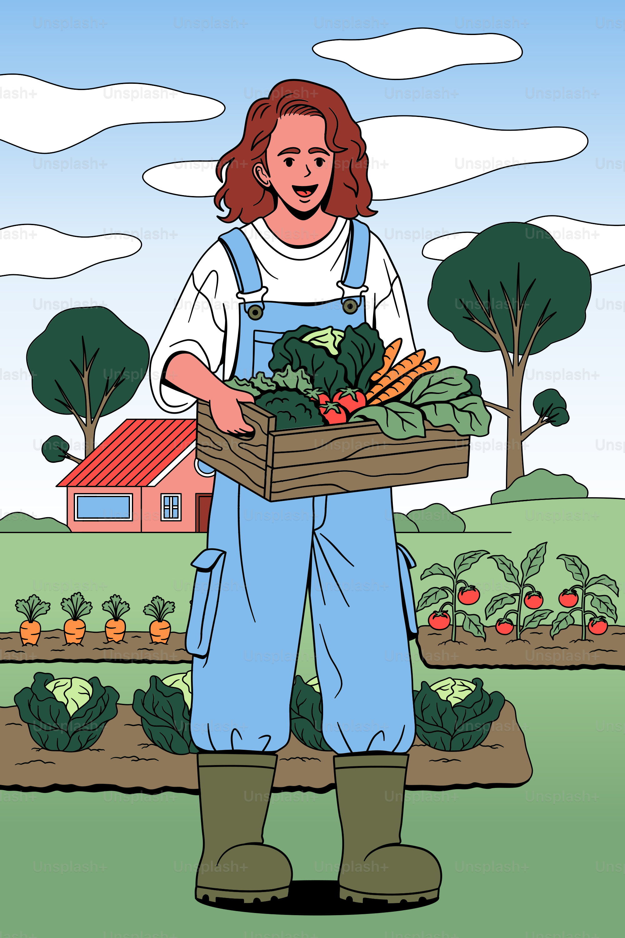 Eine Frau, die eine Kiste voller Gemüse hält