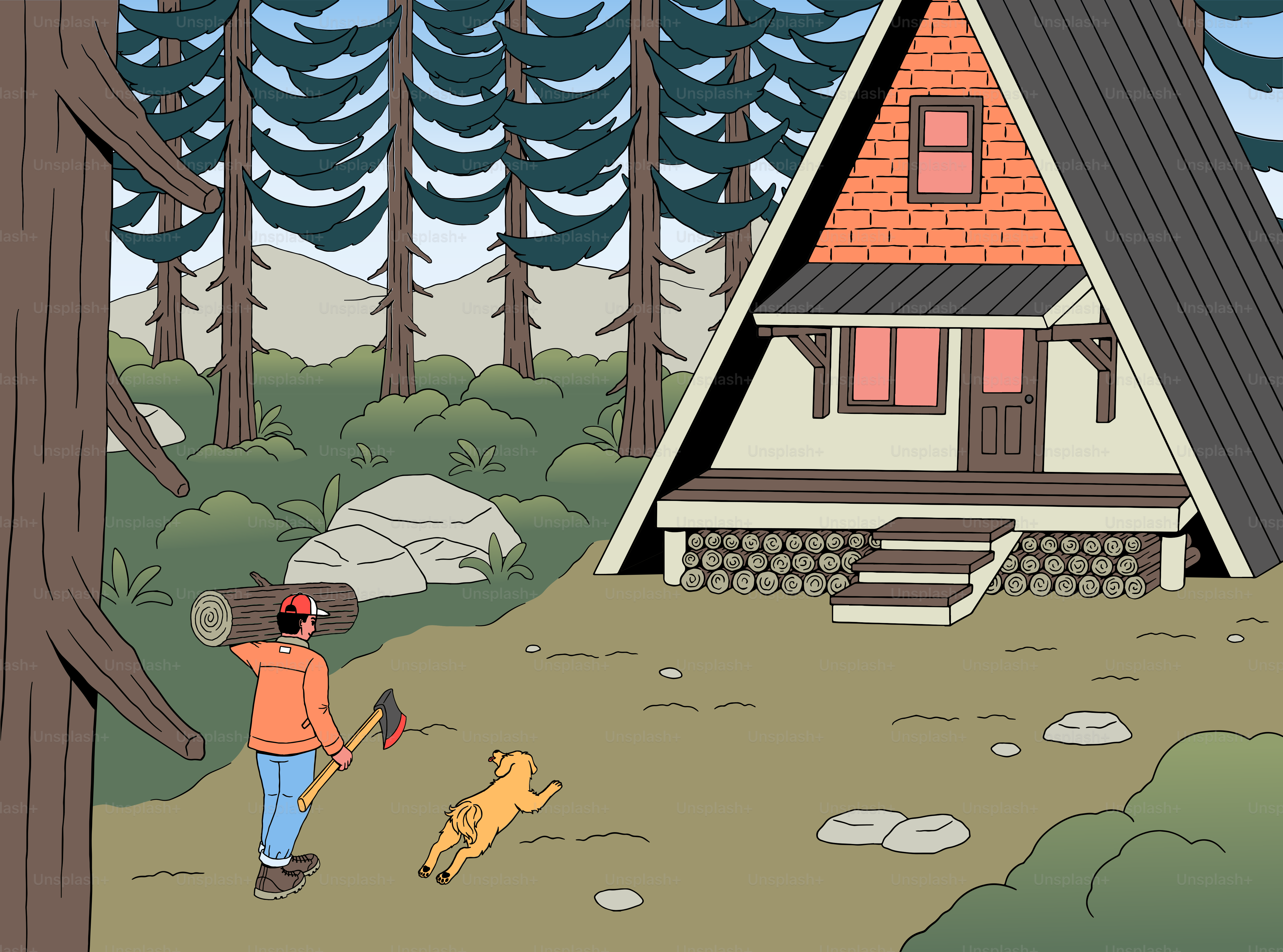 A person standing in front of a house with a dog