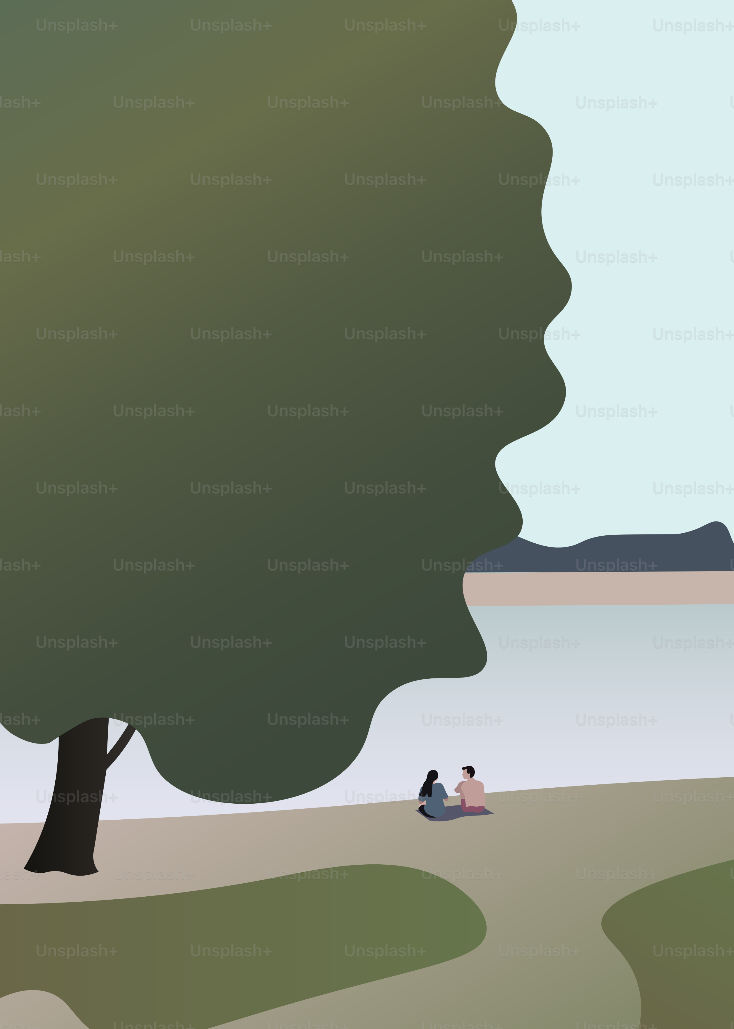 A couple sitting under a tree in a park