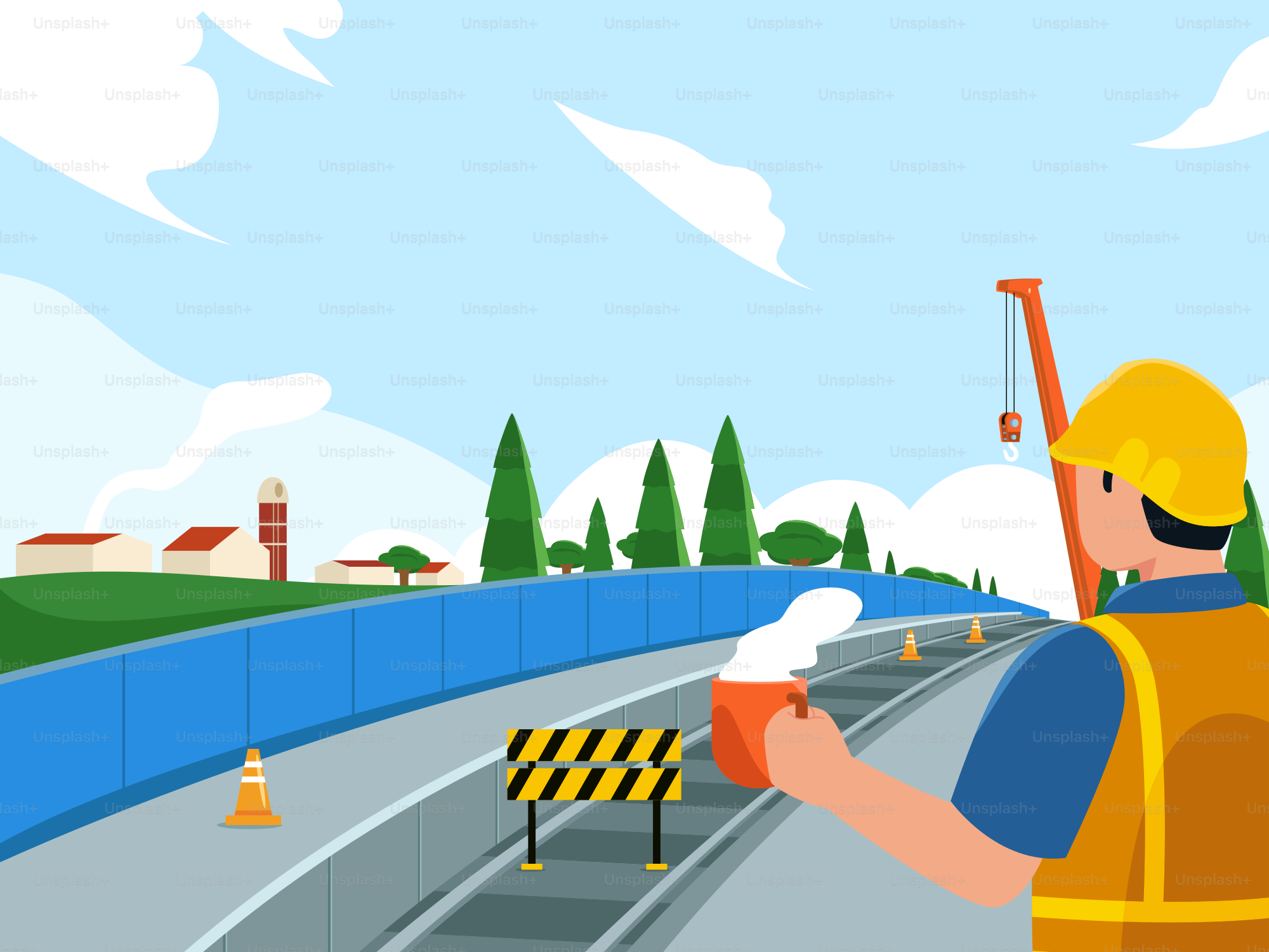 A man in a yellow safety vest holding a cup of beer