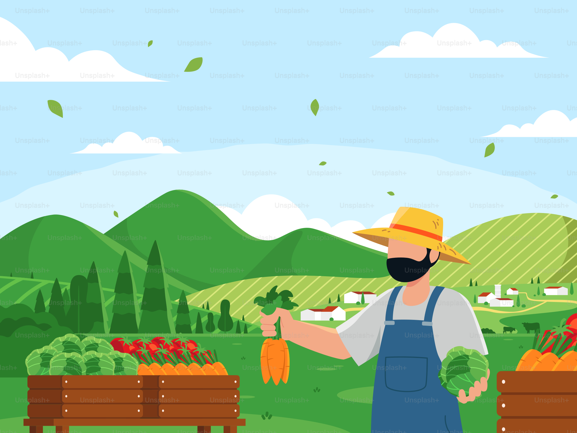 Ein Mann hält eine Karotte auf einem Feld