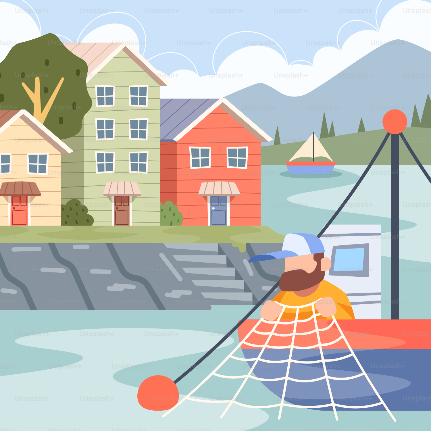 Ein Mann, der in einem Boot im Wasser sitzt