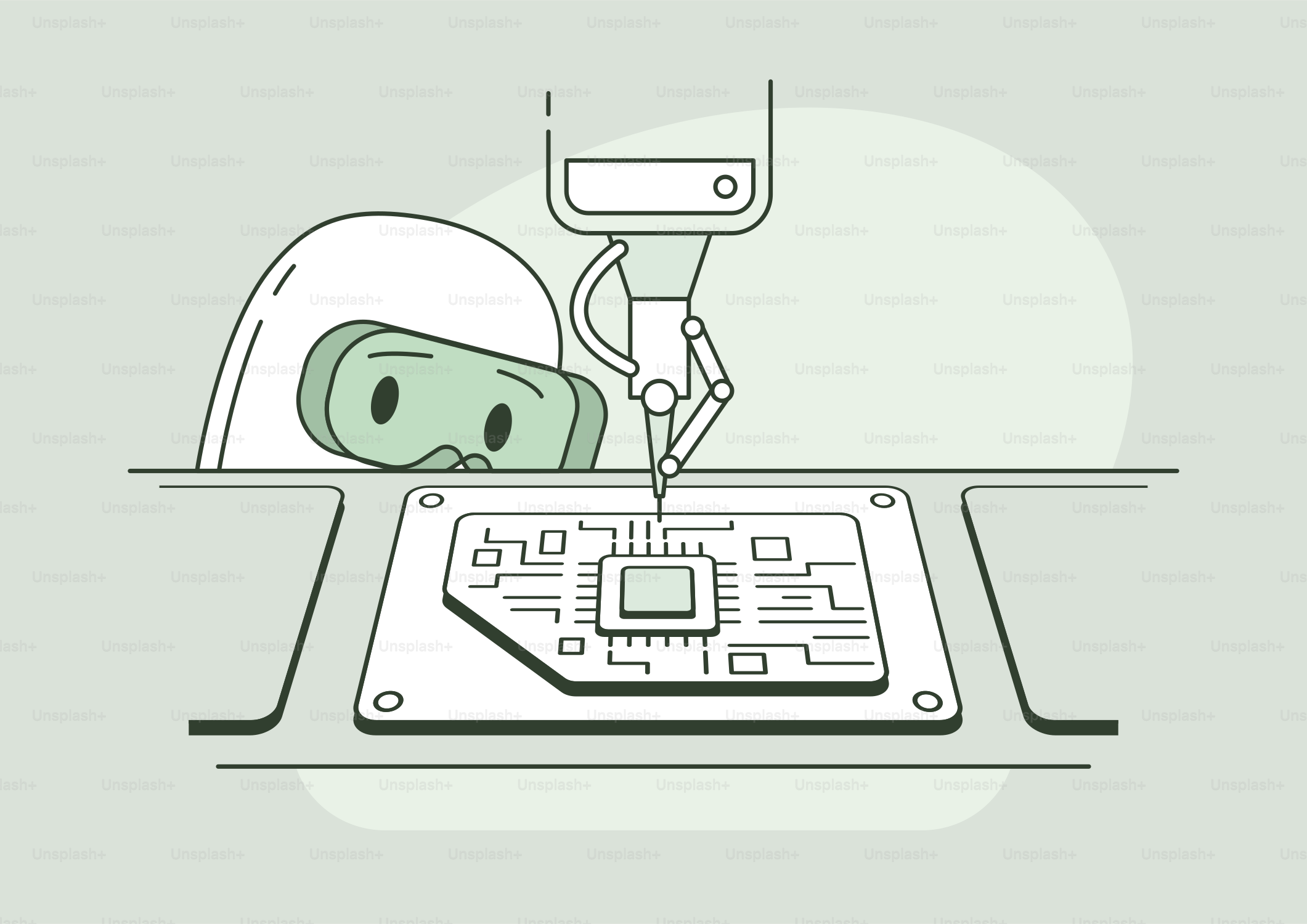 기계로 종이 조각을 자르는 사람을 만화한 장면