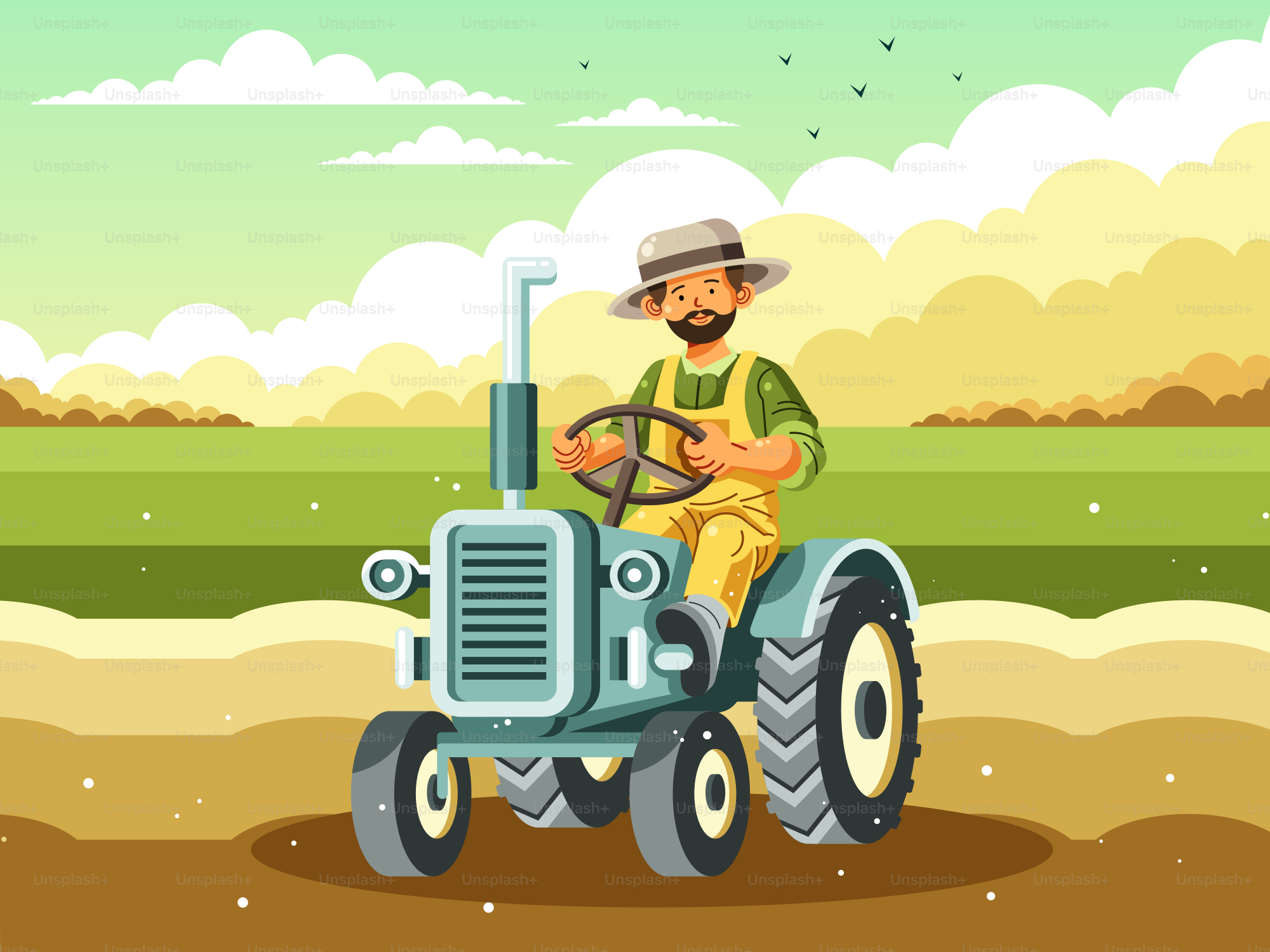 A man driving a tractor in a field