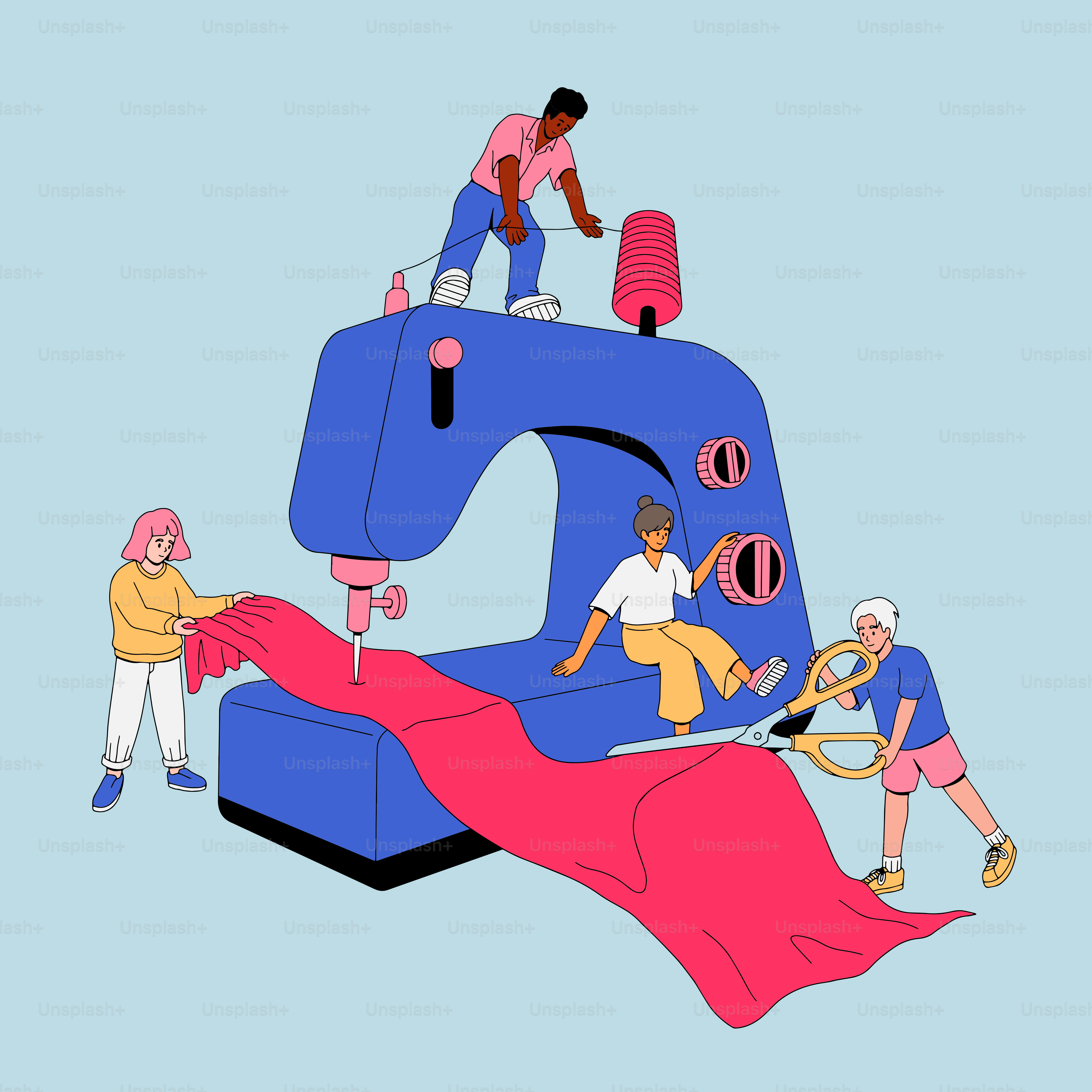 A group of people standing on top of a giant blue object