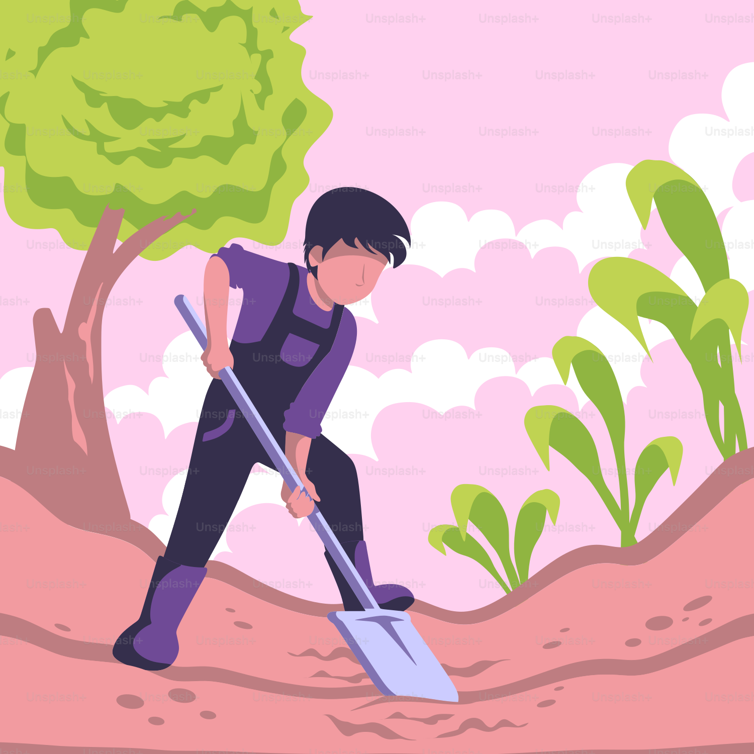 A person with a shovel digging in the dirt