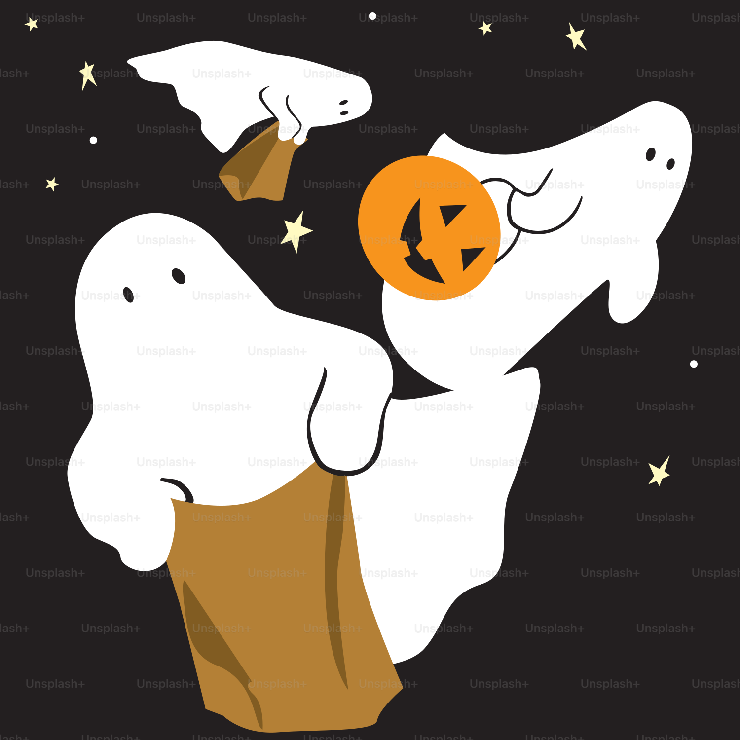 A black and white picture of a ghost holding a jack - o - lantern