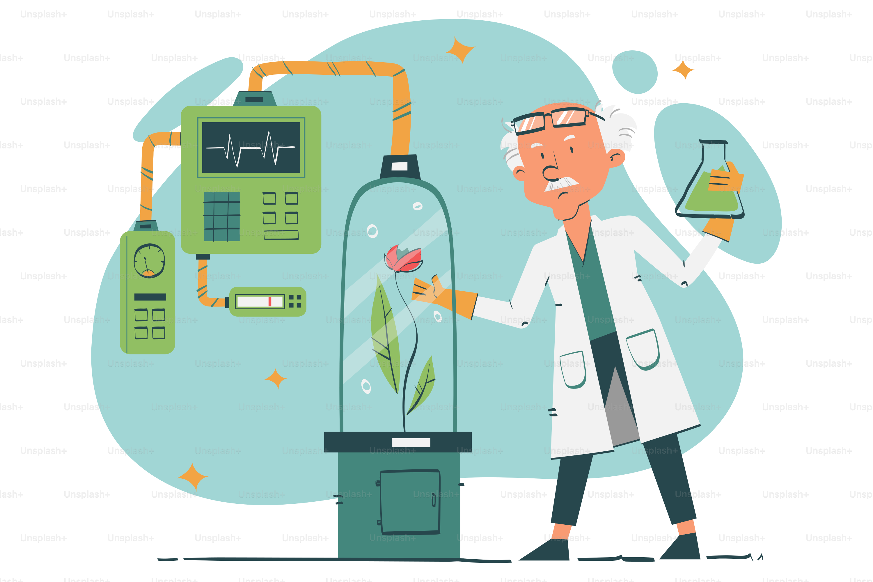 A man in a lab coat standing next to a machine