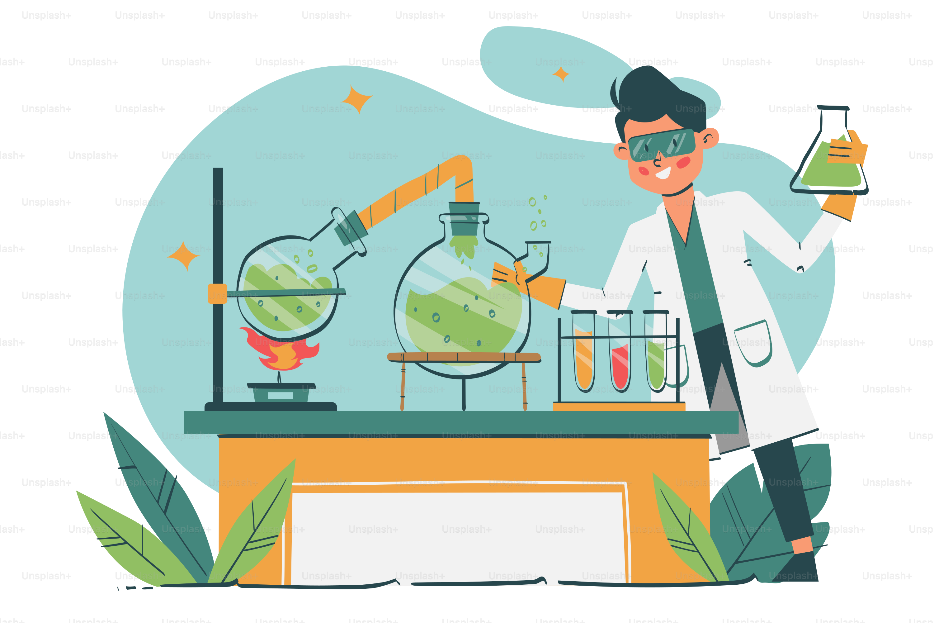A man in a lab coat holding a flask